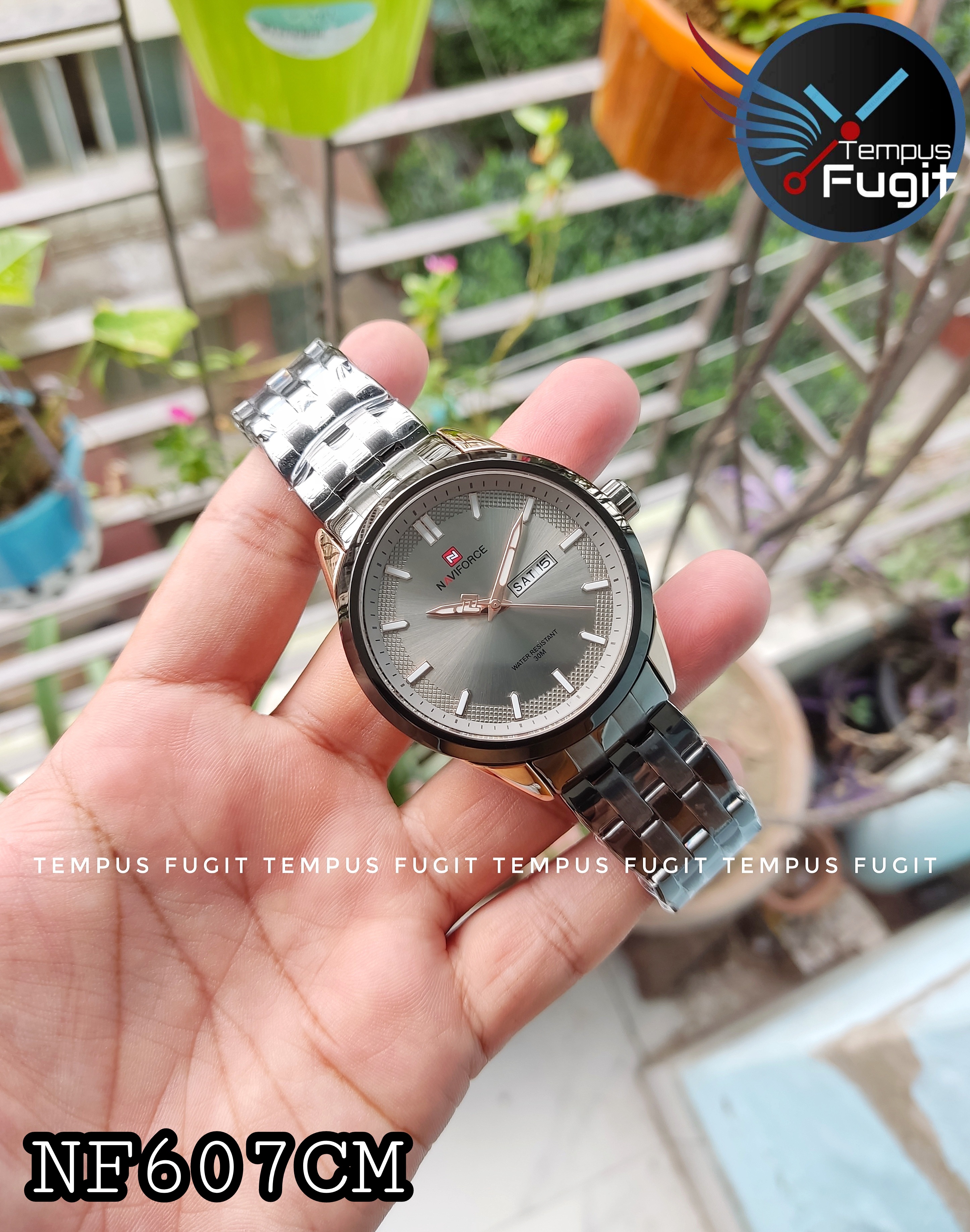 Naviforce 9203 Gents Chain Watch - Grey Dial- Black+Rose Golden Bezel- Black Chain- TF Code NF607CM_img_10