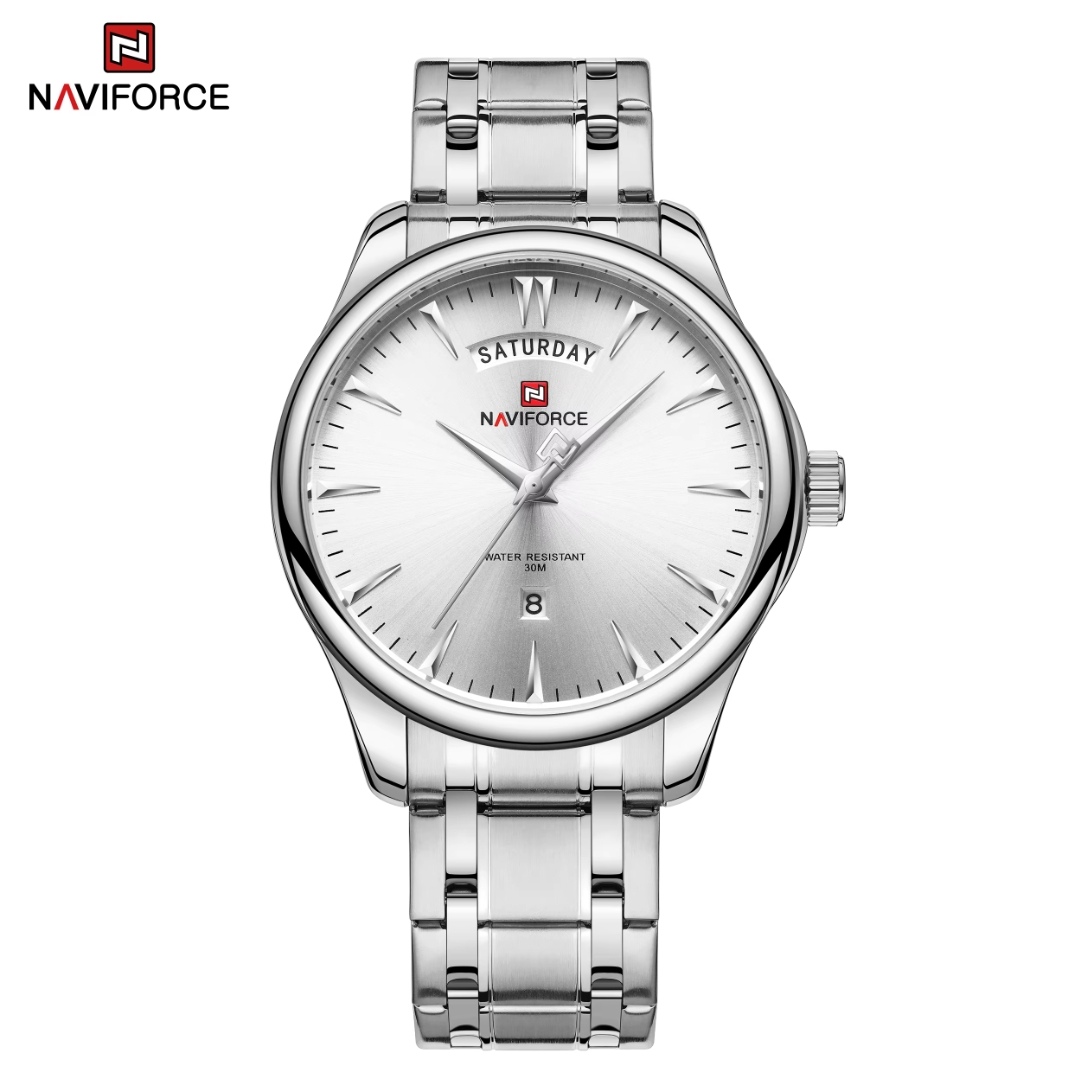 Naviforce 9213 Gents Chain Watch - Silver Dial- Silver Bezel- Silver Chain- TF Code NF810CM_img_0