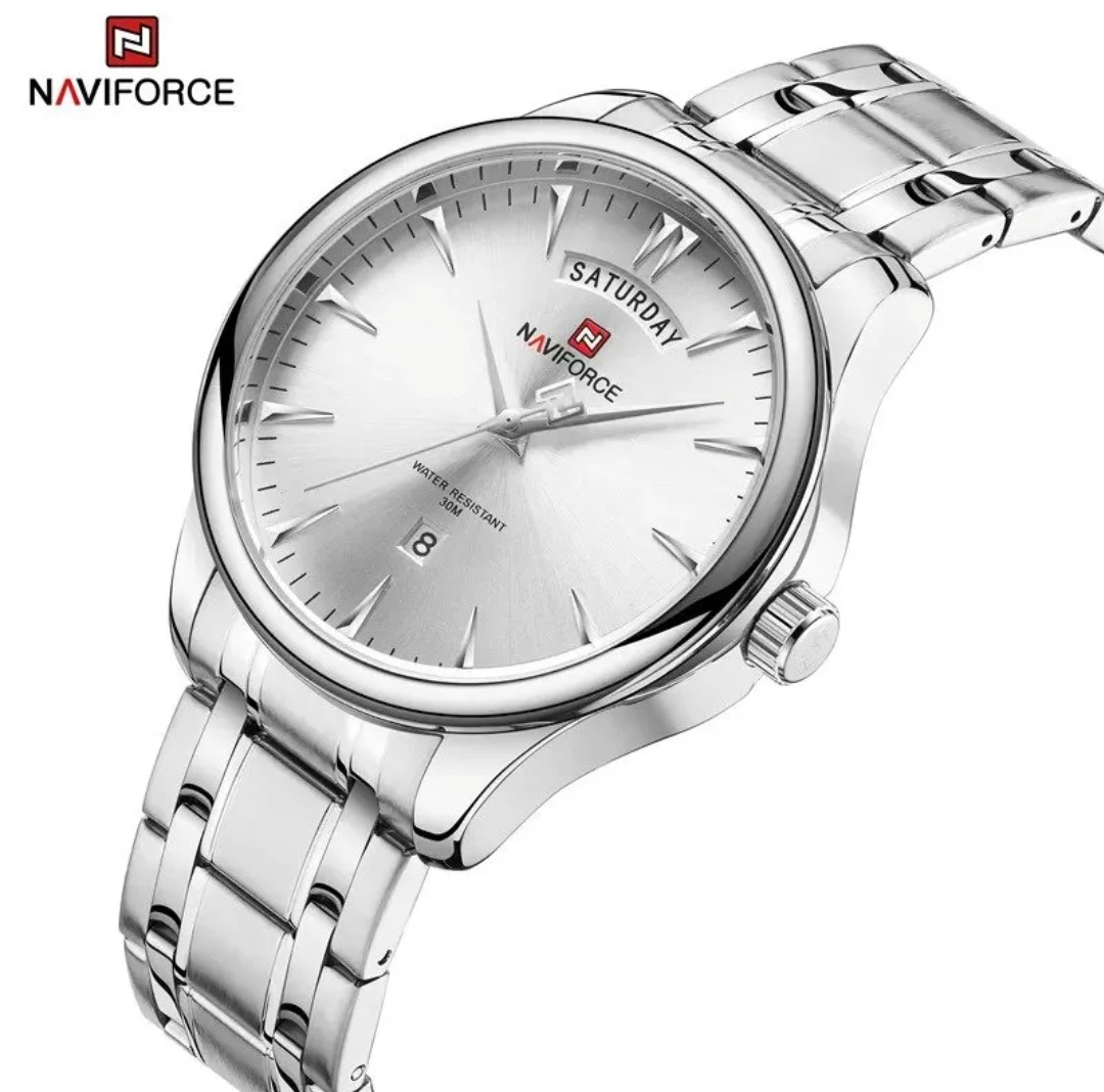 Naviforce 9213 Gents Chain Watch - Silver Dial- Silver Bezel- Silver Chain- TF Code NF810CM_img_1