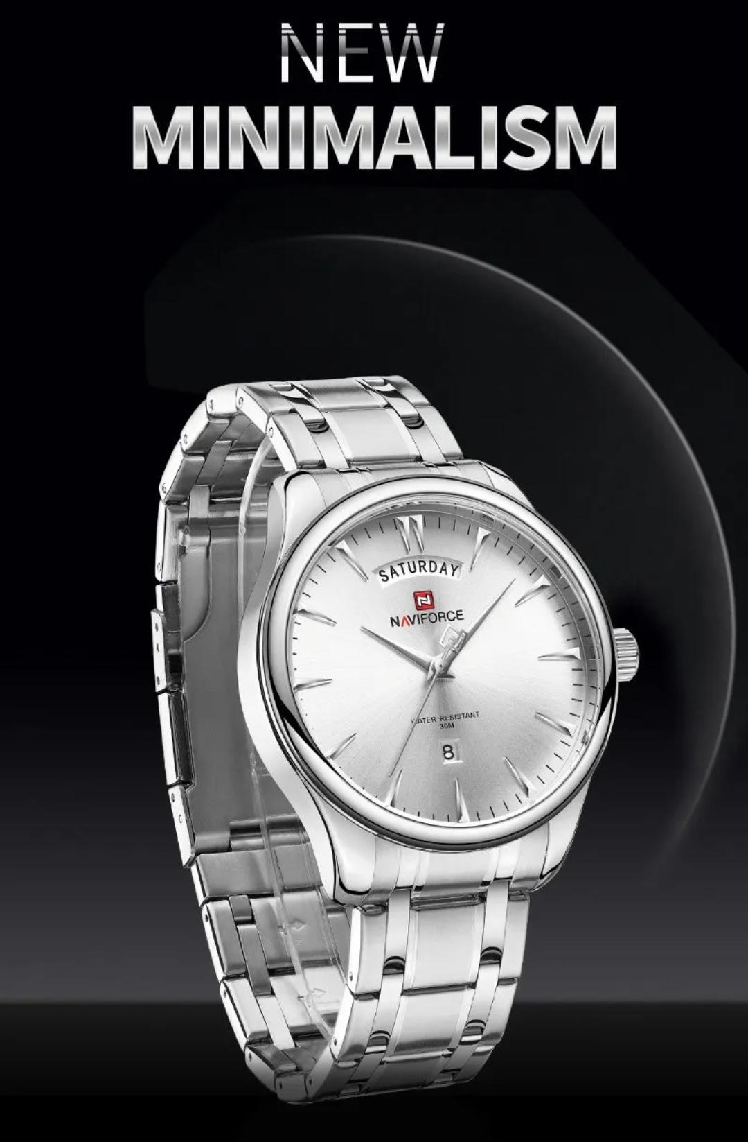 Naviforce 9213 Gents Chain Watch - Silver Dial- Silver Bezel- Silver Chain- TF Code NF810CM_img_2