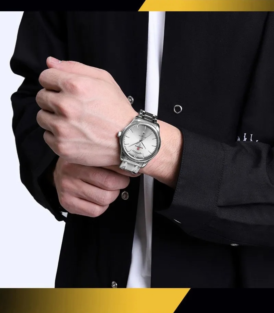 Naviforce 9213 Gents Chain Watch - Silver Dial- Silver Bezel- Silver Chain- TF Code NF810CM_img_3