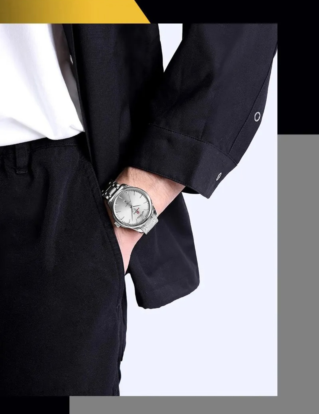 Naviforce 9213 Gents Chain Watch - Silver Dial- Silver Bezel- Silver Chain- TF Code NF810CM_img_4