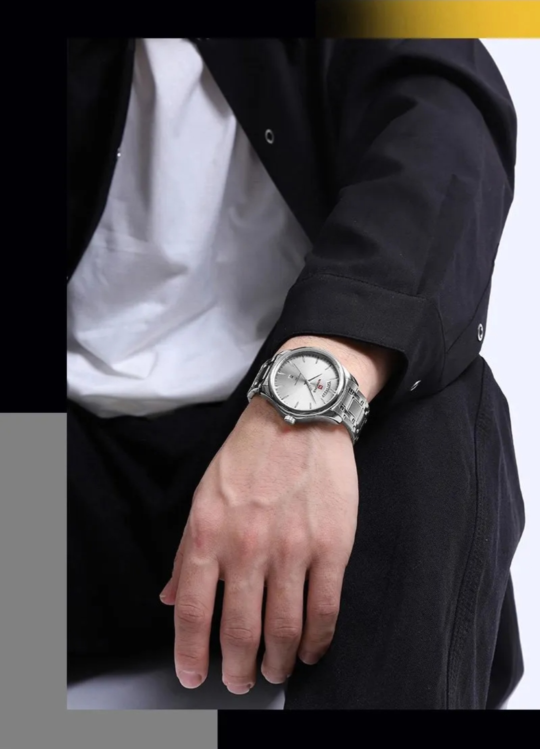 Naviforce 9213 Gents Chain Watch - Silver Dial- Silver Bezel- Silver Chain- TF Code NF810CM_img_5