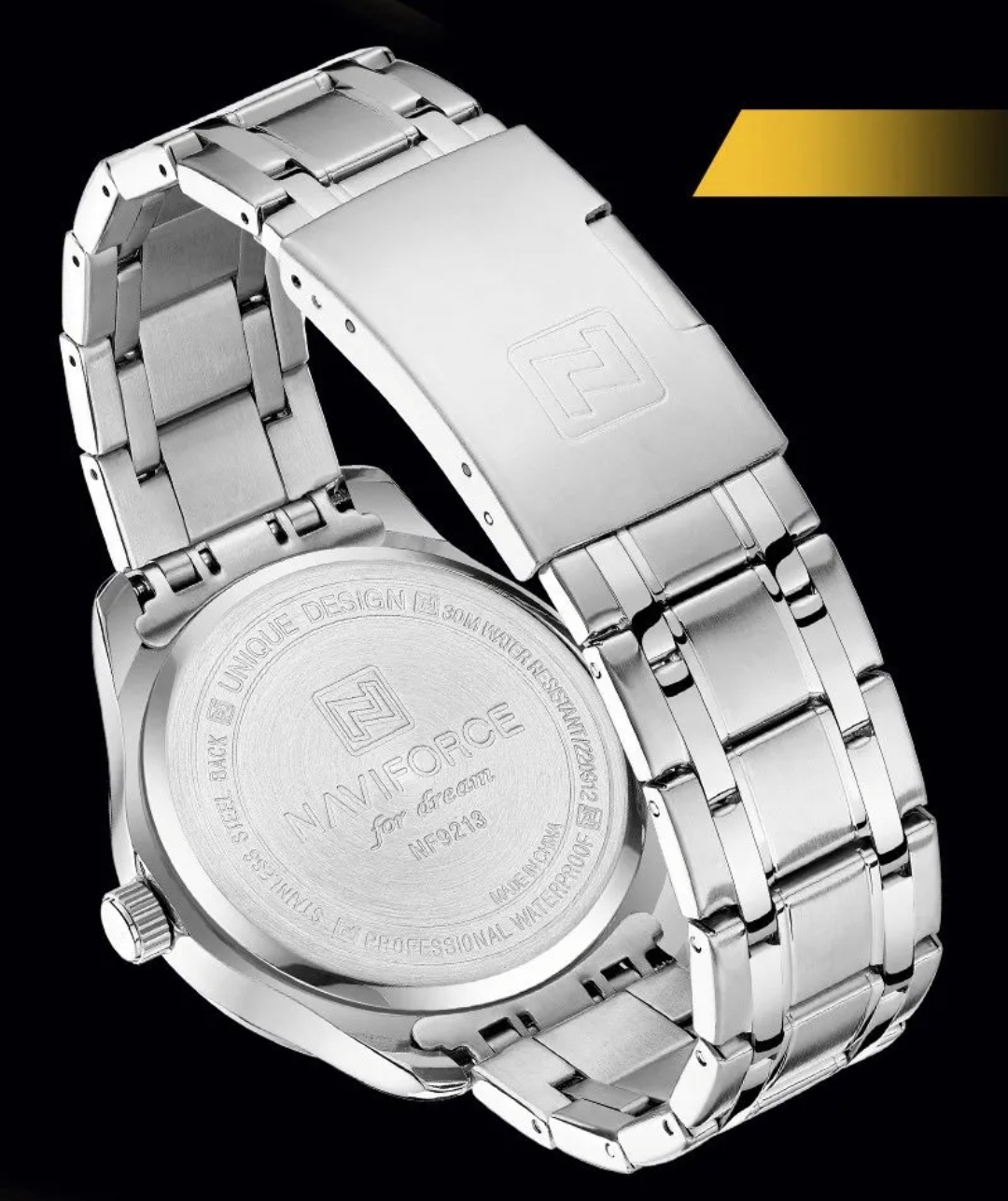 Naviforce 9213 Gents Chain Watch - Silver Dial- Silver Bezel- Silver Chain- TF Code NF810CM_img_8