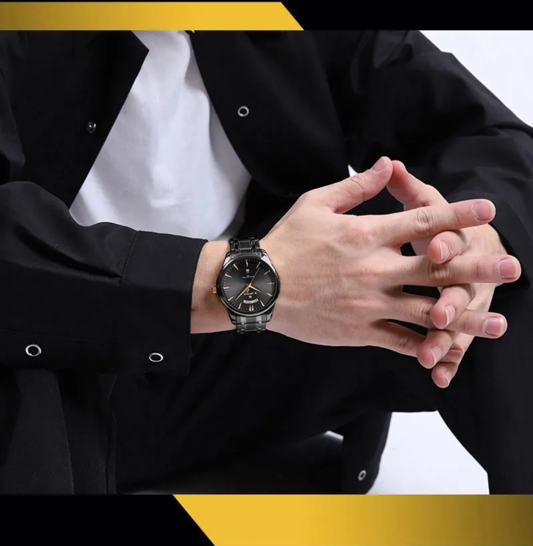 Naviforce 9213 Gents Chain Watch - Black Dial with Rose Golden Markings- Black Bezel- Black Chain- TF Code NF809CM_img_6