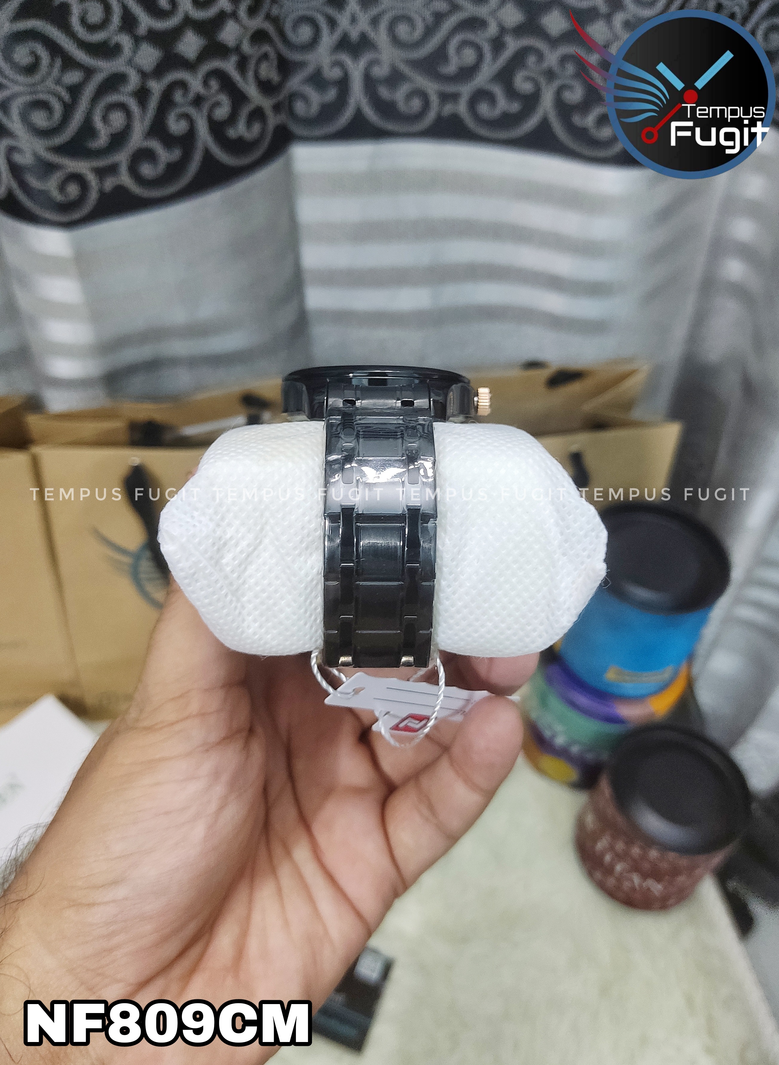 Naviforce 9213 Gents Chain Watch - Black Dial with Rose Golden Markings- Black Bezel- Black Chain- TF Code NF809CM_img_12