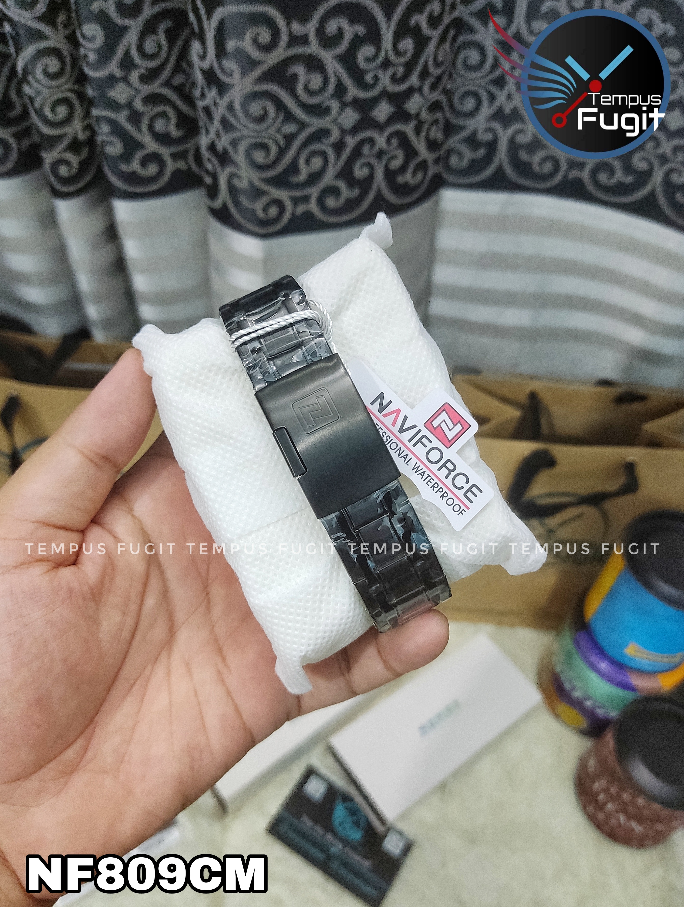 Naviforce 9213 Gents Chain Watch - Black Dial with Rose Golden Markings- Black Bezel- Black Chain- TF Code NF809CM_img_13