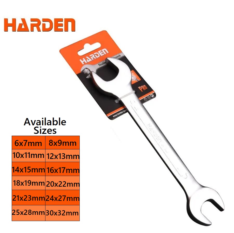 HARDEN Double Open End Spanner Wrench Dulley Spanner; ( 6x7 | 8x9 | 10x11 | 12x13 | 14x15 | 16x17 | 18x19 | 20x22 | 21x23 | 24x27 | 25x28| 30x32mm ) 541206 to 541230_img_0