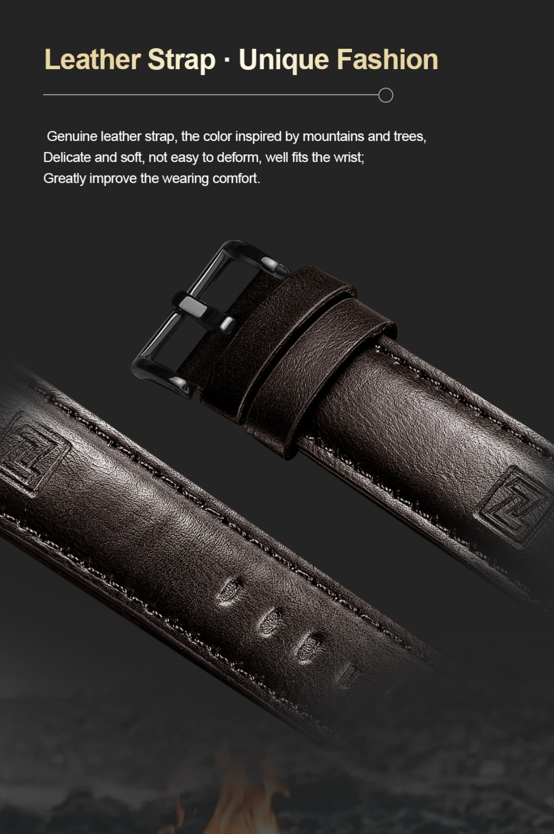 Naviforce 9197 Two Time Gents Belt Watch- Black Dial with Yellow Markings- Black Bezel- Chocolate Belt- TF Code NF817BM_img_6