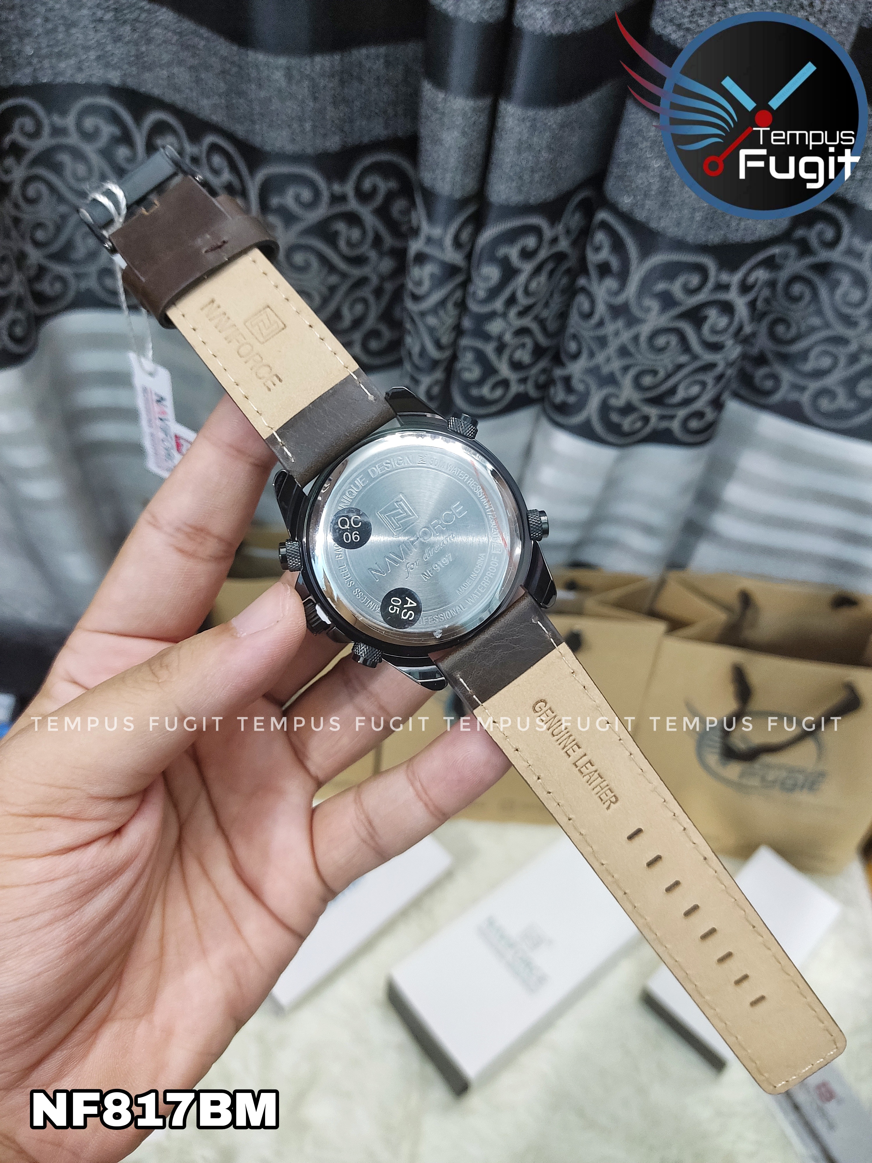 Naviforce 9197 Two Time Gents Belt Watch- Black Dial with Yellow Markings- Black Bezel- Chocolate Belt- TF Code NF817BM_img_19