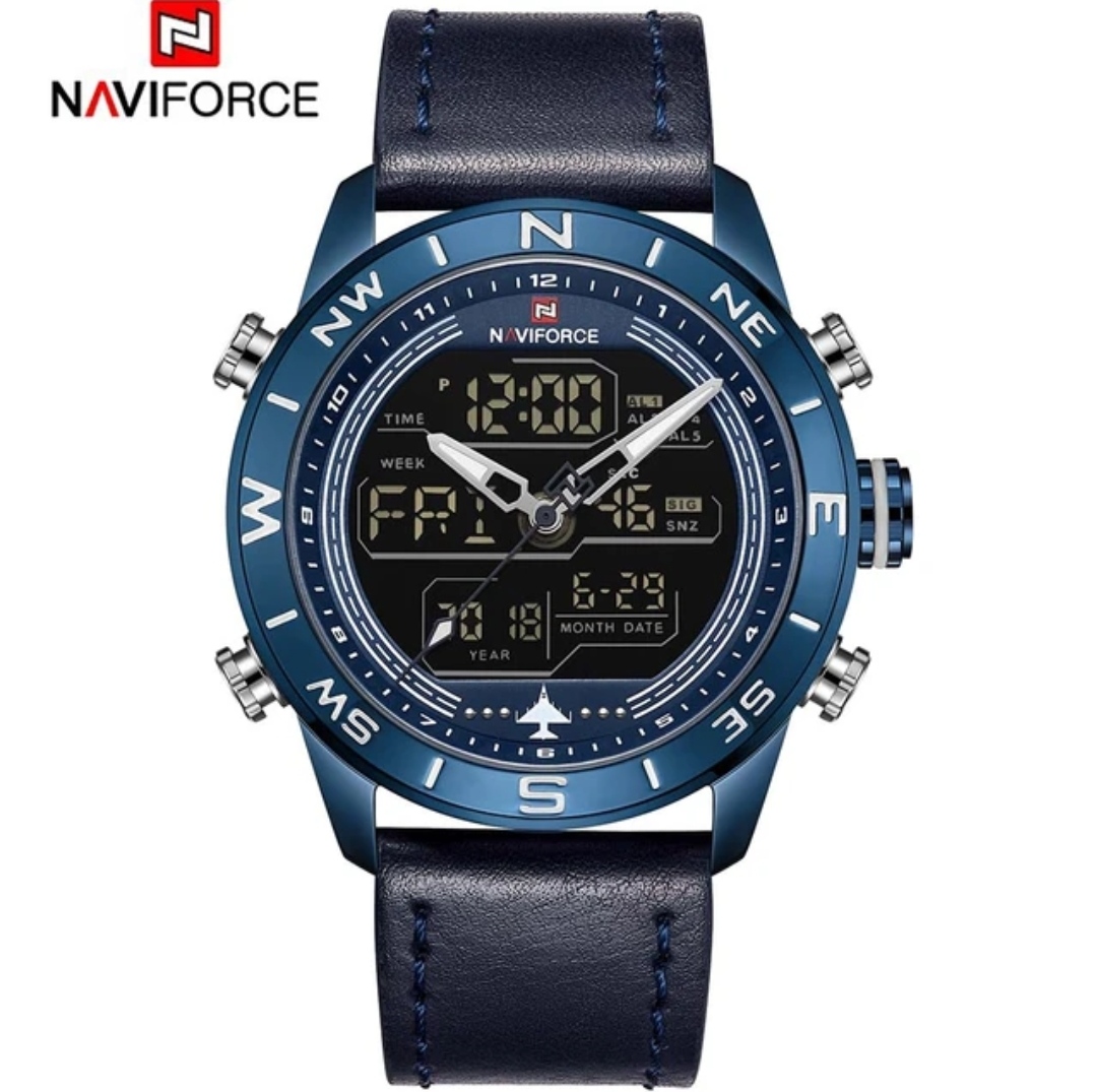 Naviforce 9144 Two Time Gents Belt Watch- Blue Dial - Blue Bezel- Blue Belt- TF Code NF740BM_img_0