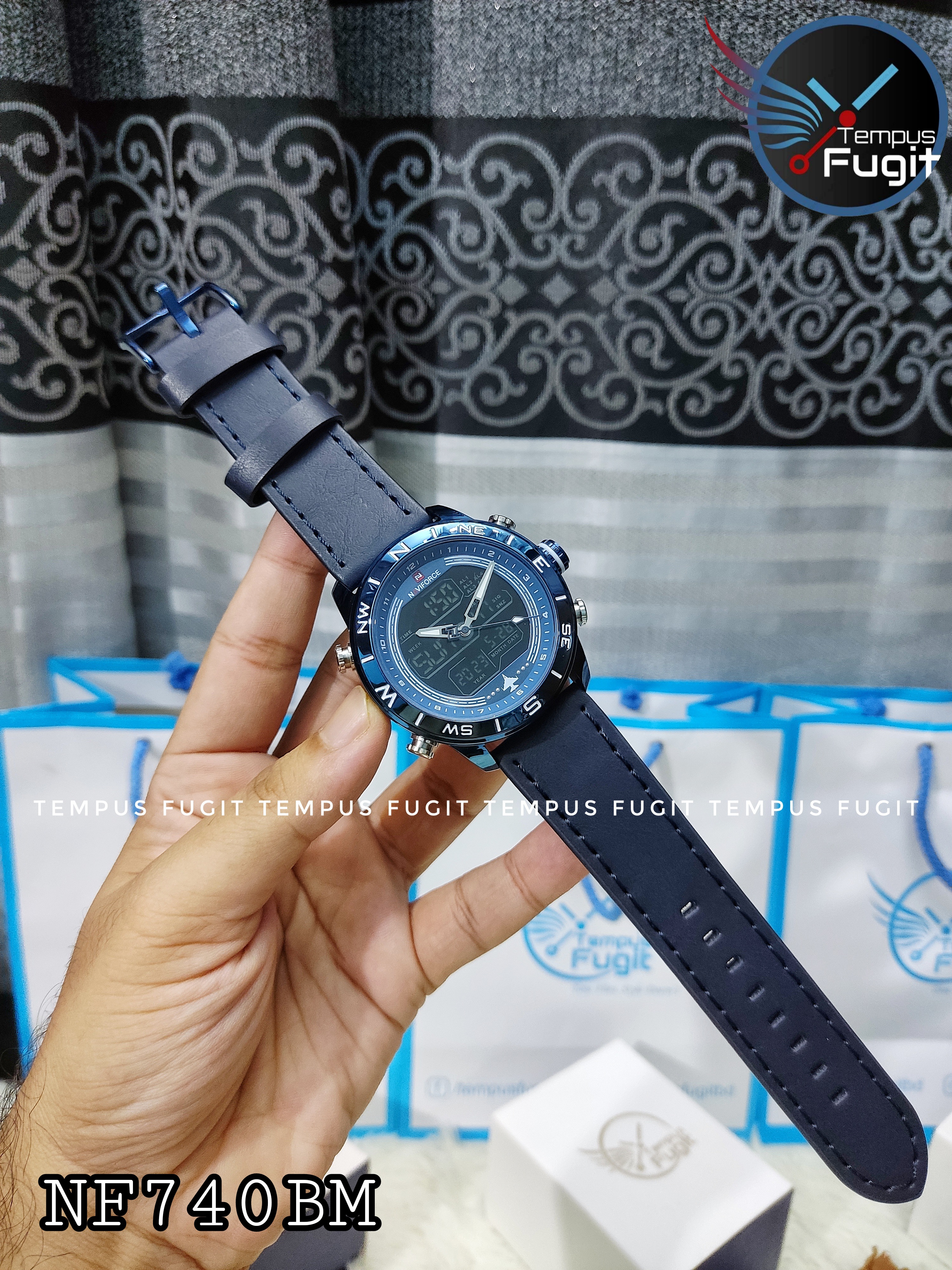 Naviforce 9144 Two Time Gents Belt Watch- Blue Dial - Blue Bezel- Blue Belt- TF Code NF740BM_img_5