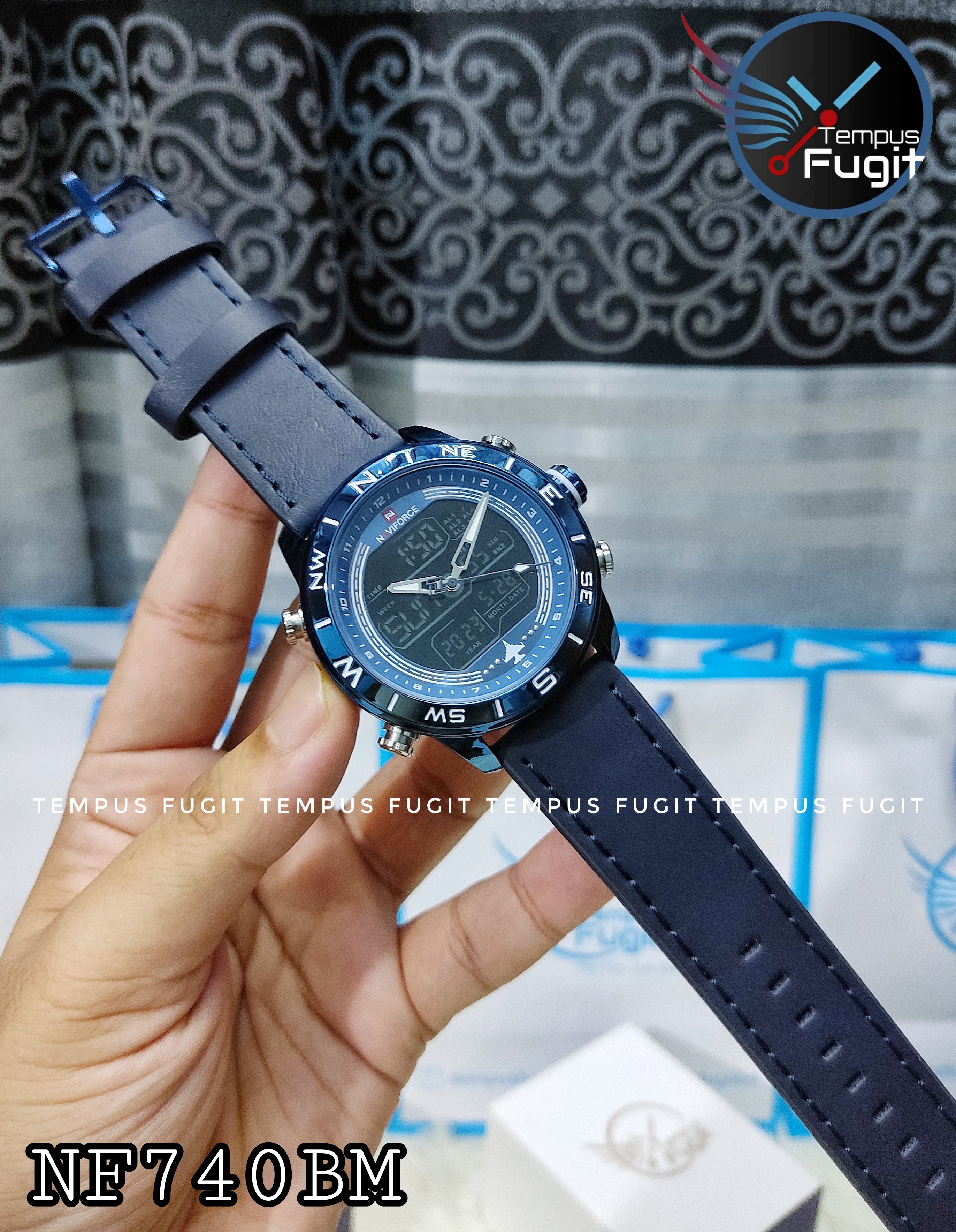 Naviforce 9144 Two Time Gents Belt Watch- Blue Dial - Blue Bezel- Blue Belt- TF Code NF740BM_img_6