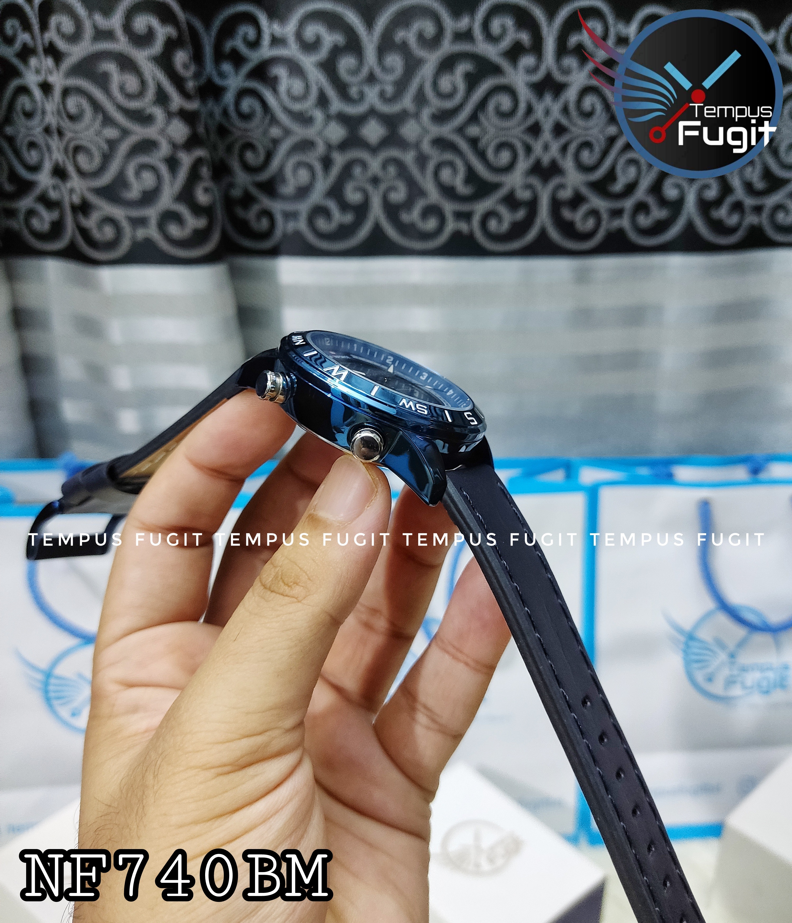 Naviforce 9144 Two Time Gents Belt Watch- Blue Dial - Blue Bezel- Blue Belt- TF Code NF740BM_img_7