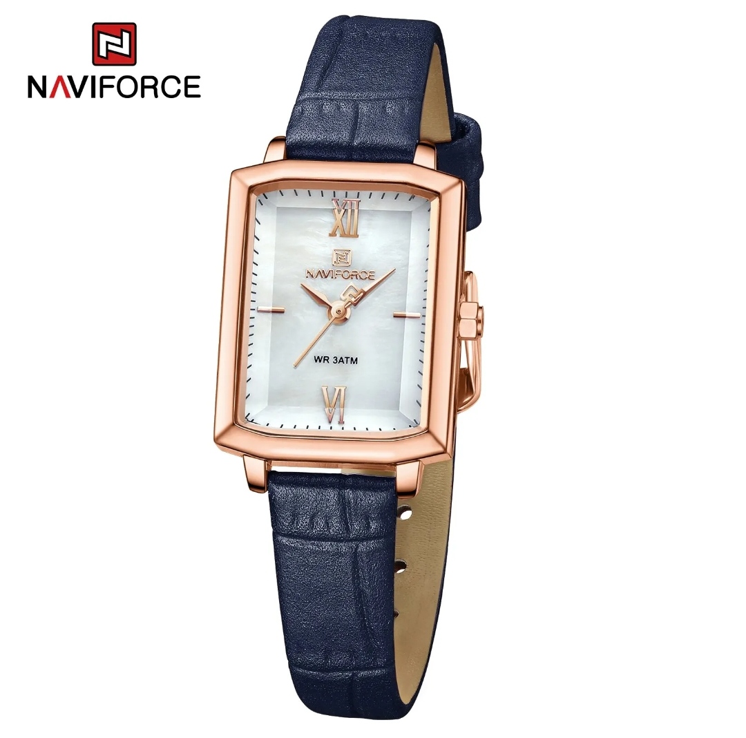 Naviforce 5039 Ladies Belt Watch- White Dial- Rose Golden Bezel- Blue Belt- TF Code NF832BF_img_0
