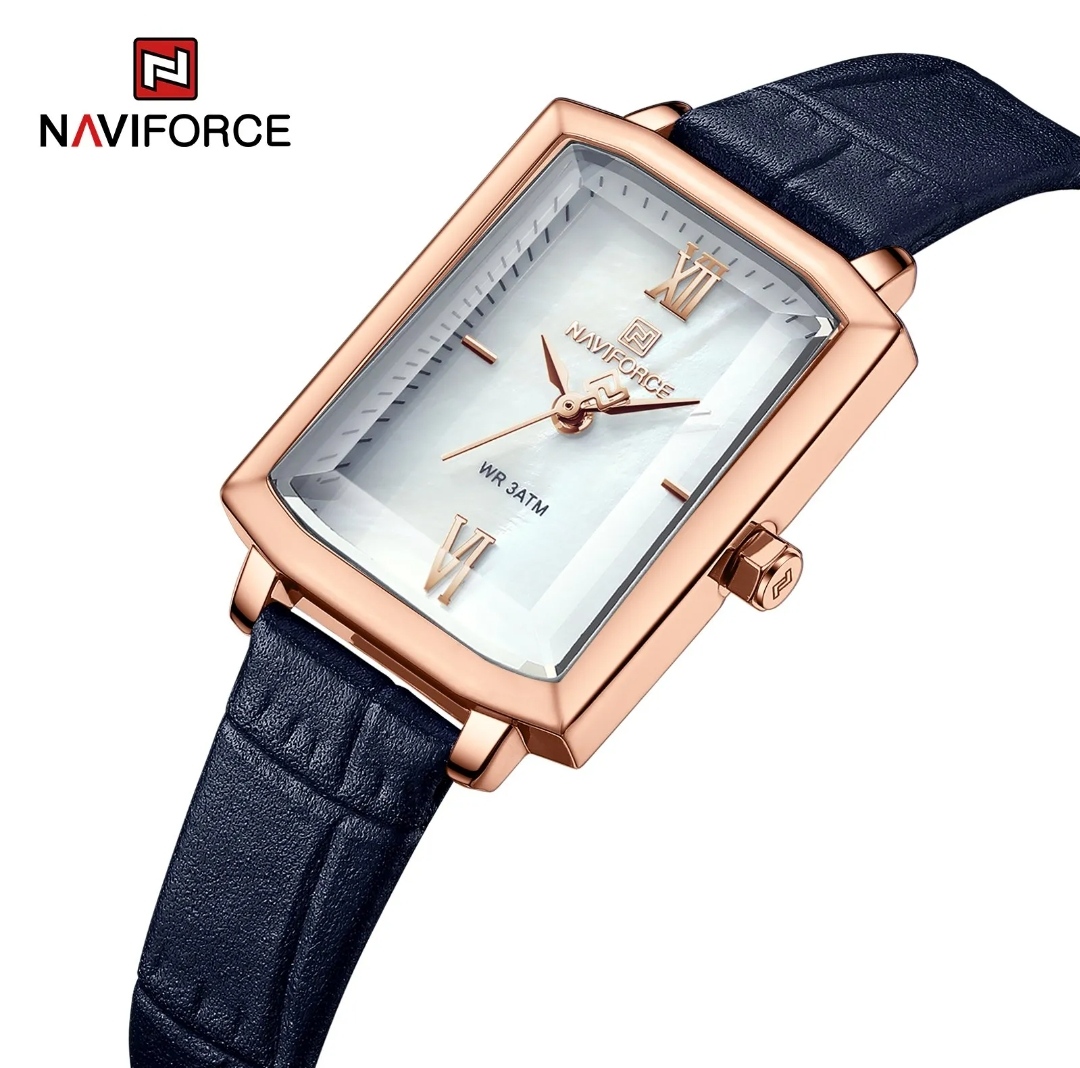 Naviforce 5039 Ladies Belt Watch- White Dial- Rose Golden Bezel- Blue Belt- TF Code NF832BF_img_1