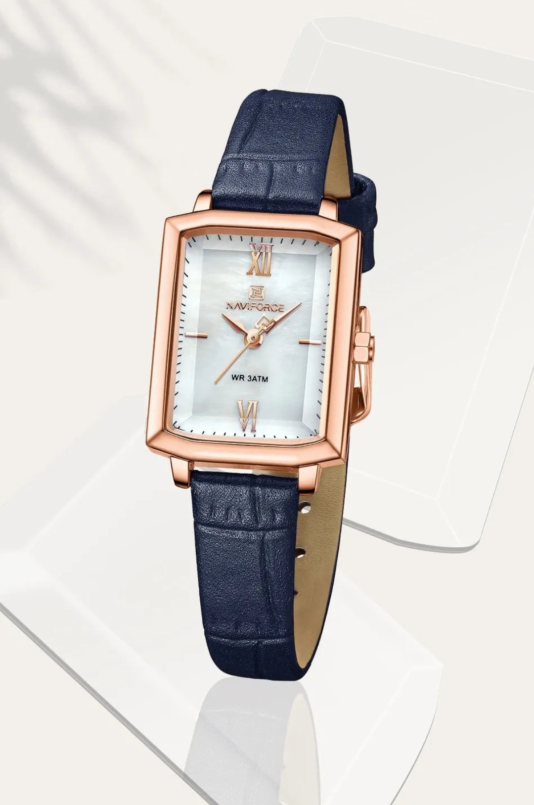 Naviforce 5039 Ladies Belt Watch- White Dial- Rose Golden Bezel- Blue Belt- TF Code NF832BF_img_2