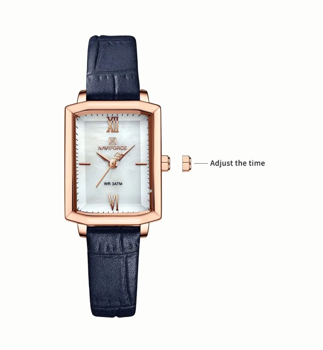 Naviforce 5039 Ladies Belt Watch- White Dial- Rose Golden Bezel- Blue Belt- TF Code NF832BF_img_3