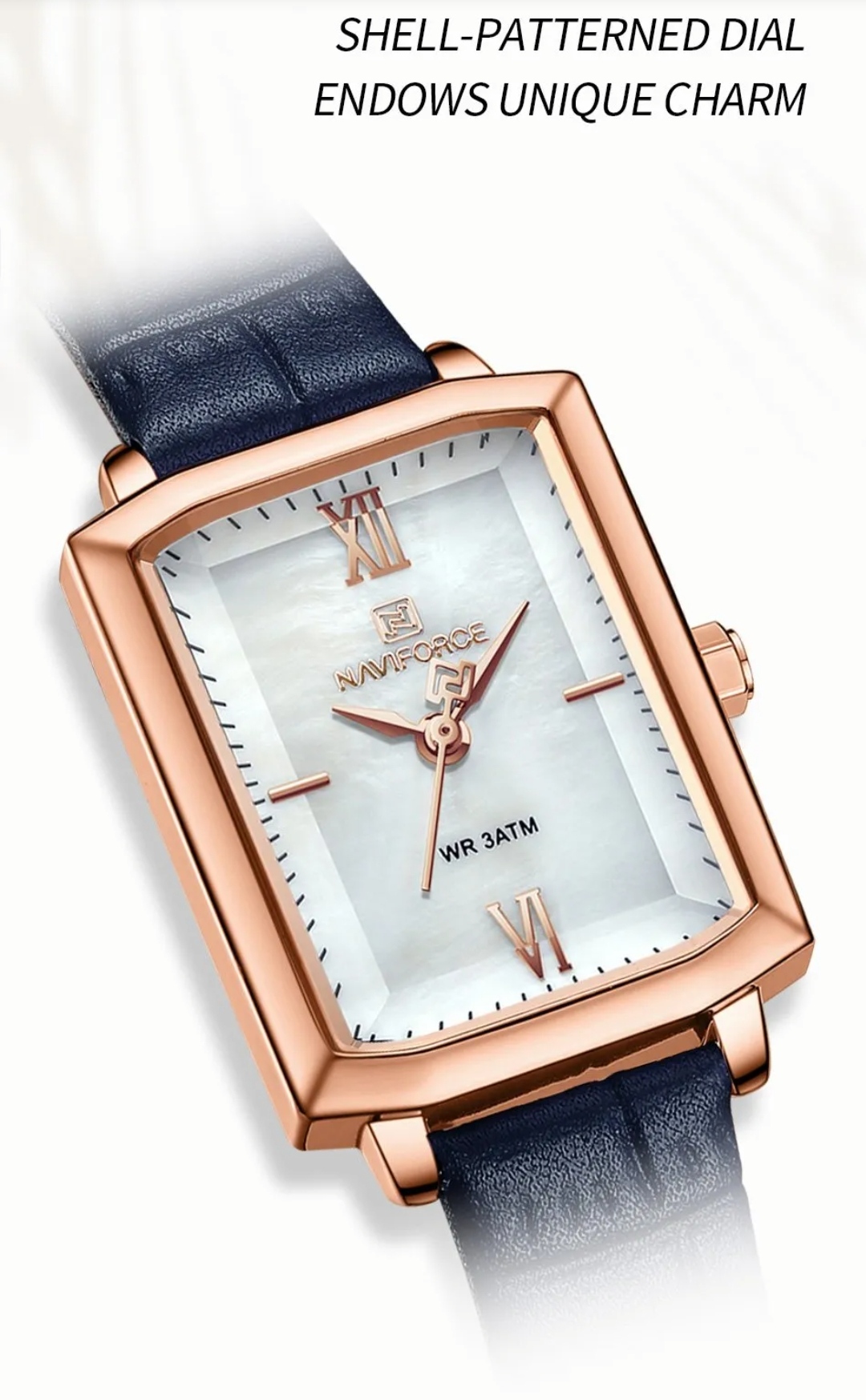 Naviforce 5039 Ladies Belt Watch- White Dial- Rose Golden Bezel- Blue Belt- TF Code NF832BF_img_5