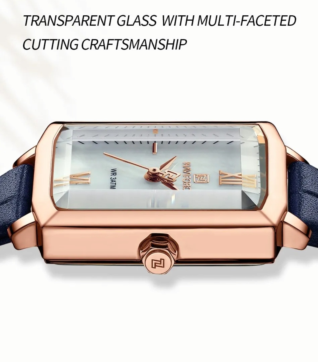 Naviforce 5039 Ladies Belt Watch- White Dial- Rose Golden Bezel- Blue Belt- TF Code NF832BF_img_6