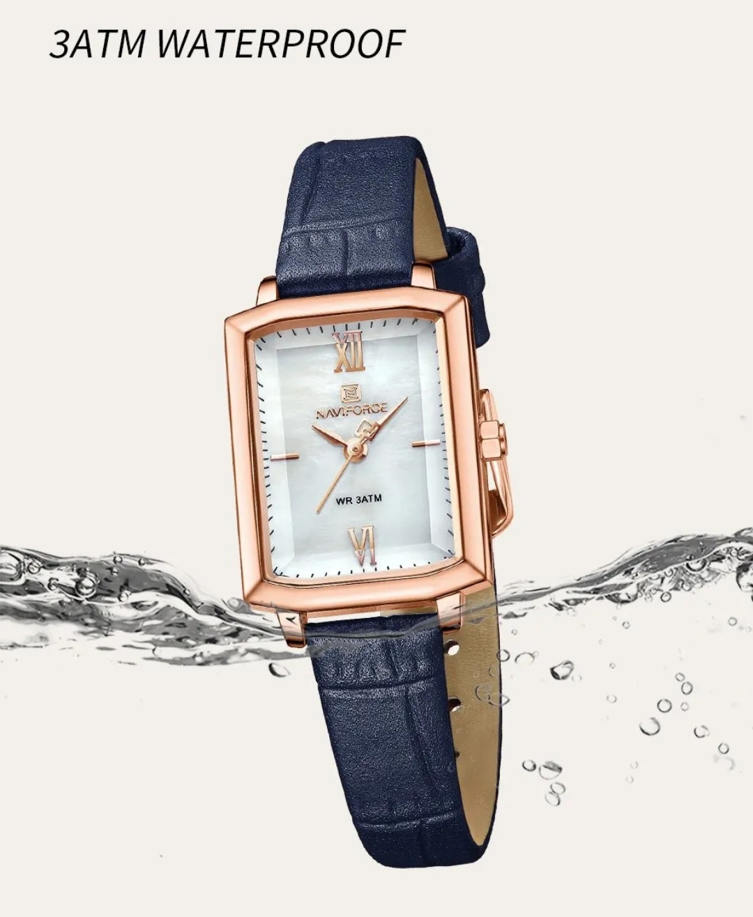 Naviforce 5039 Ladies Belt Watch- White Dial- Rose Golden Bezel- Blue Belt- TF Code NF832BF_img_8