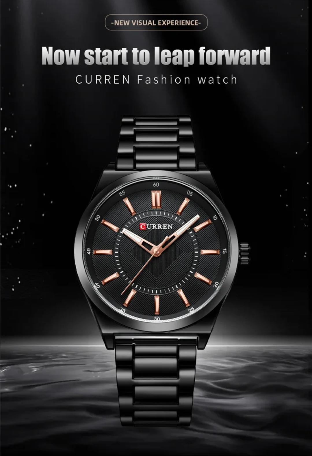 Curren 8407 Gents Chain Watch- Black Dial with Rose Golden Markings- Black Bezel- Black Chain- TF Code CR841CM_img_4