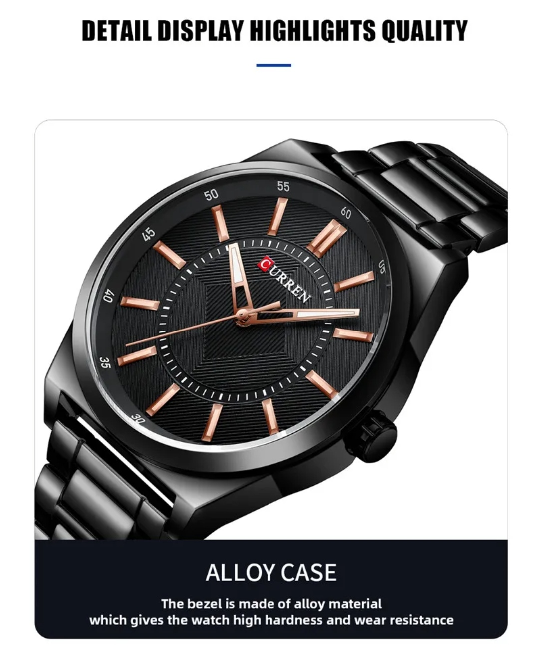 Curren 8407 Gents Chain Watch- Black Dial with Rose Golden Markings- Black Bezel- Black Chain- TF Code CR841CM_img_5