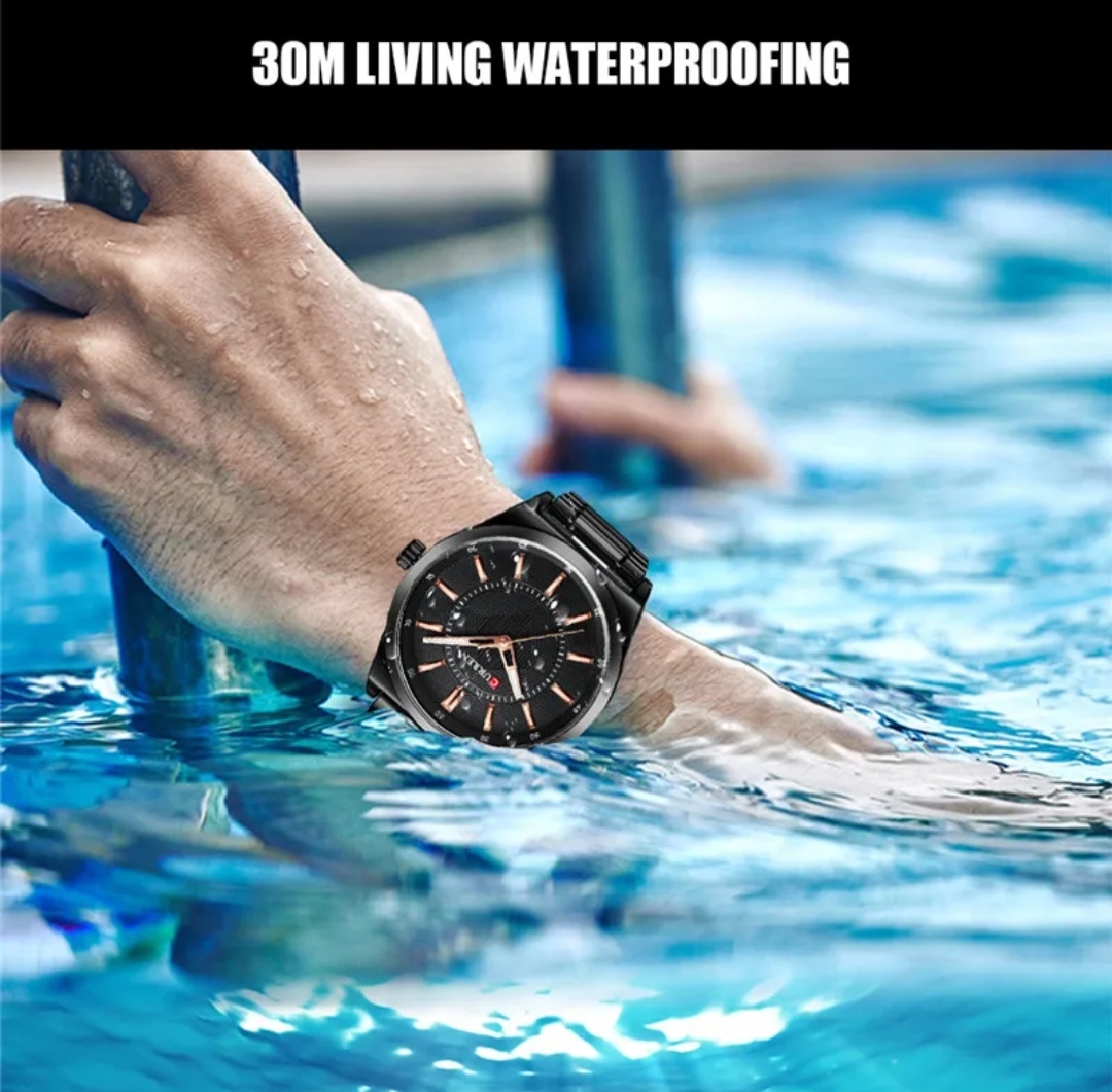 Curren 8407 Gents Chain Watch- Black Dial with Rose Golden Markings- Black Bezel- Black Chain- TF Code CR841CM_img_8