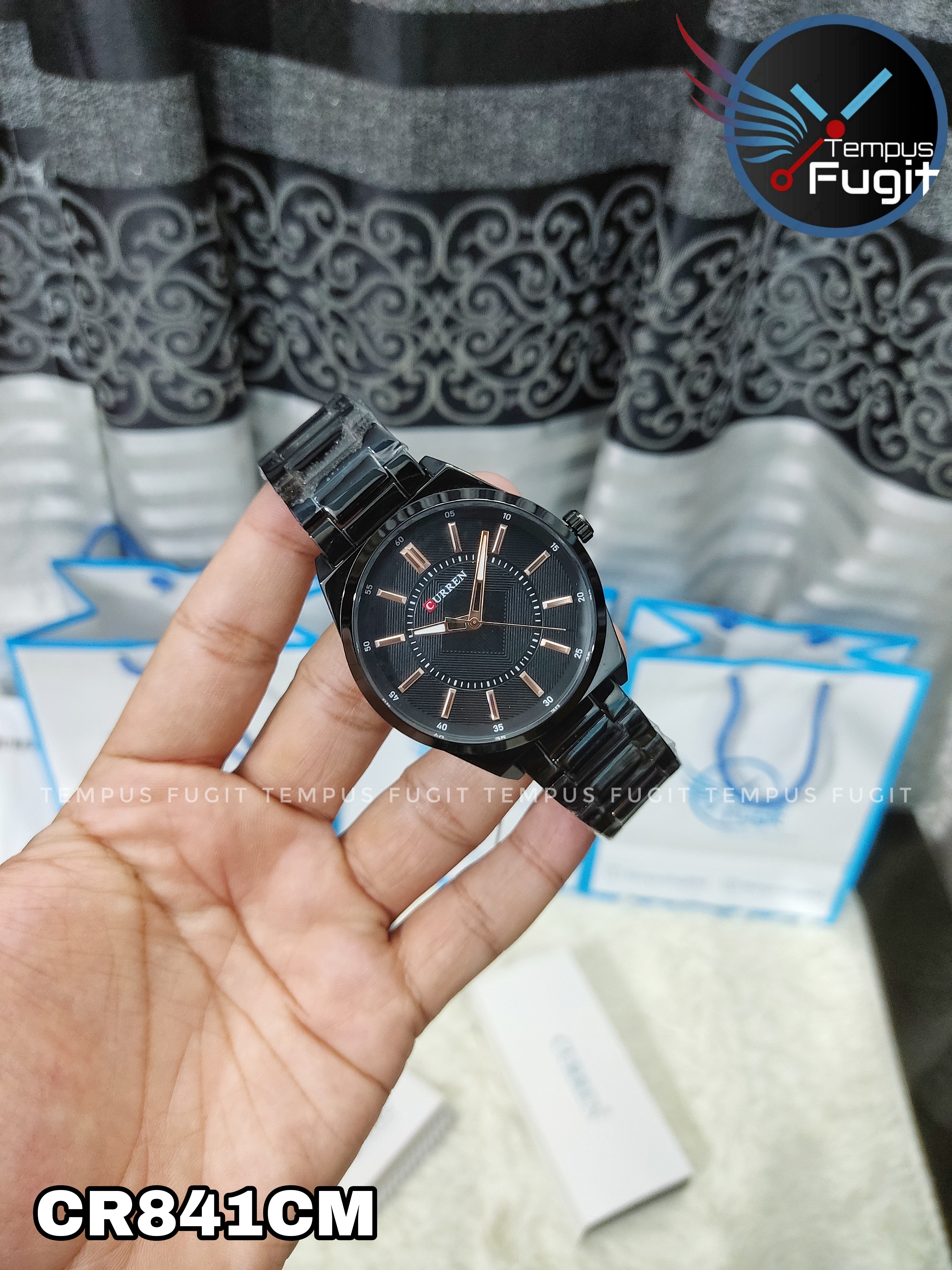 Curren 8407 Gents Chain Watch- Black Dial with Rose Golden Markings- Black Bezel- Black Chain- TF Code CR841CM_img_11