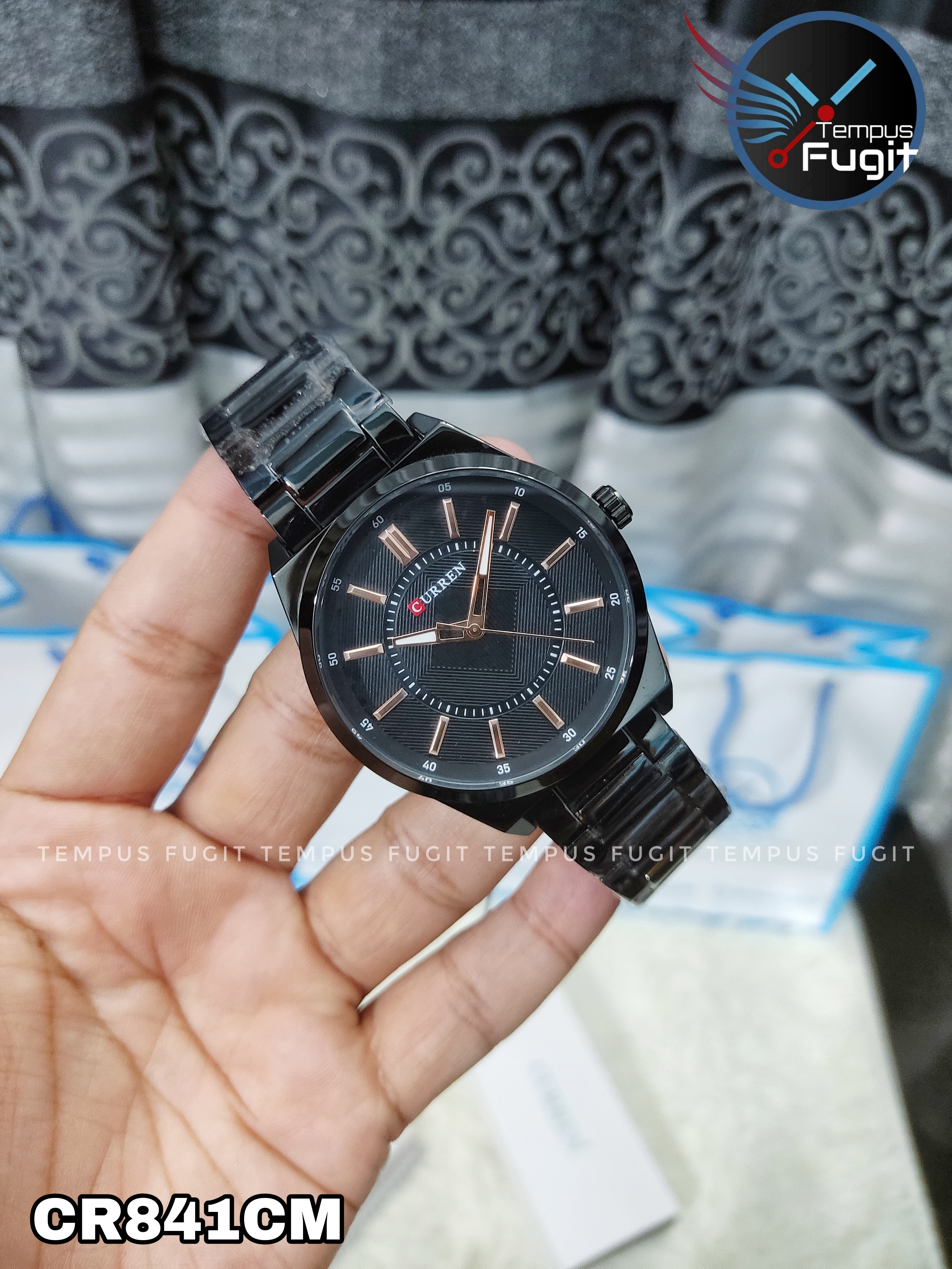 Curren 8407 Gents Chain Watch- Black Dial with Rose Golden Markings- Black Bezel- Black Chain- TF Code CR841CM_img_12