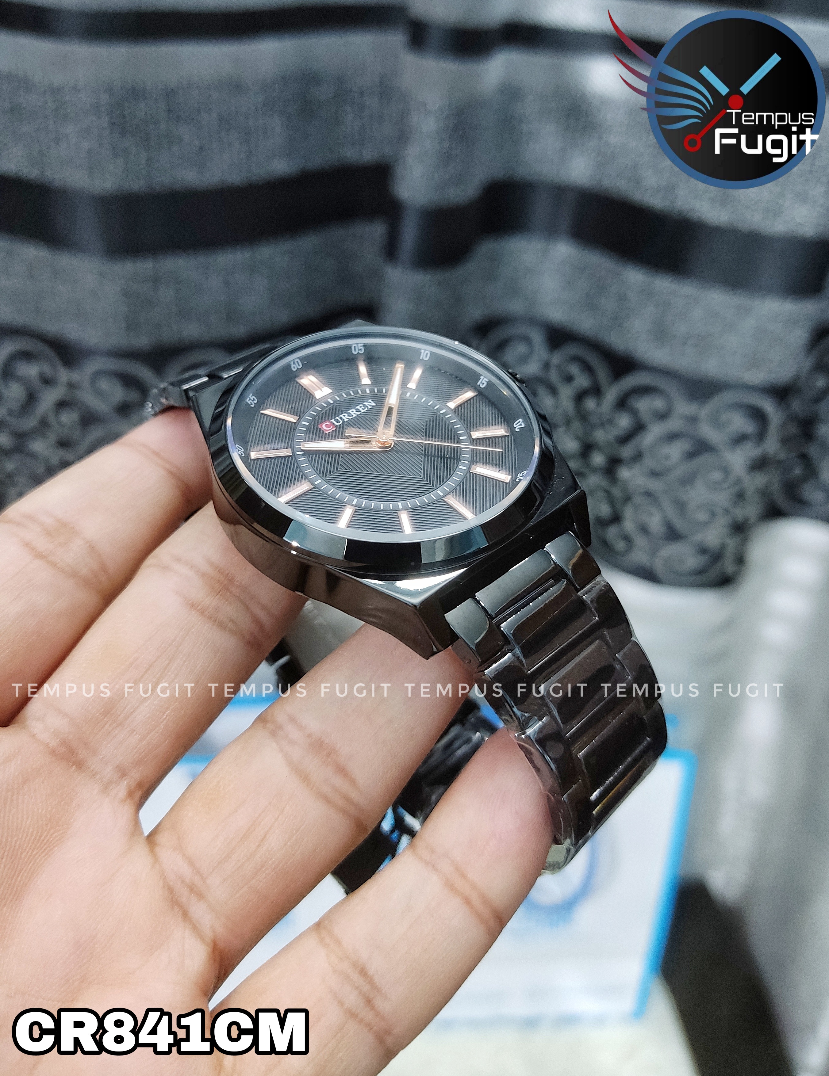 Curren 8407 Gents Chain Watch- Black Dial with Rose Golden Markings- Black Bezel- Black Chain- TF Code CR841CM_img_13