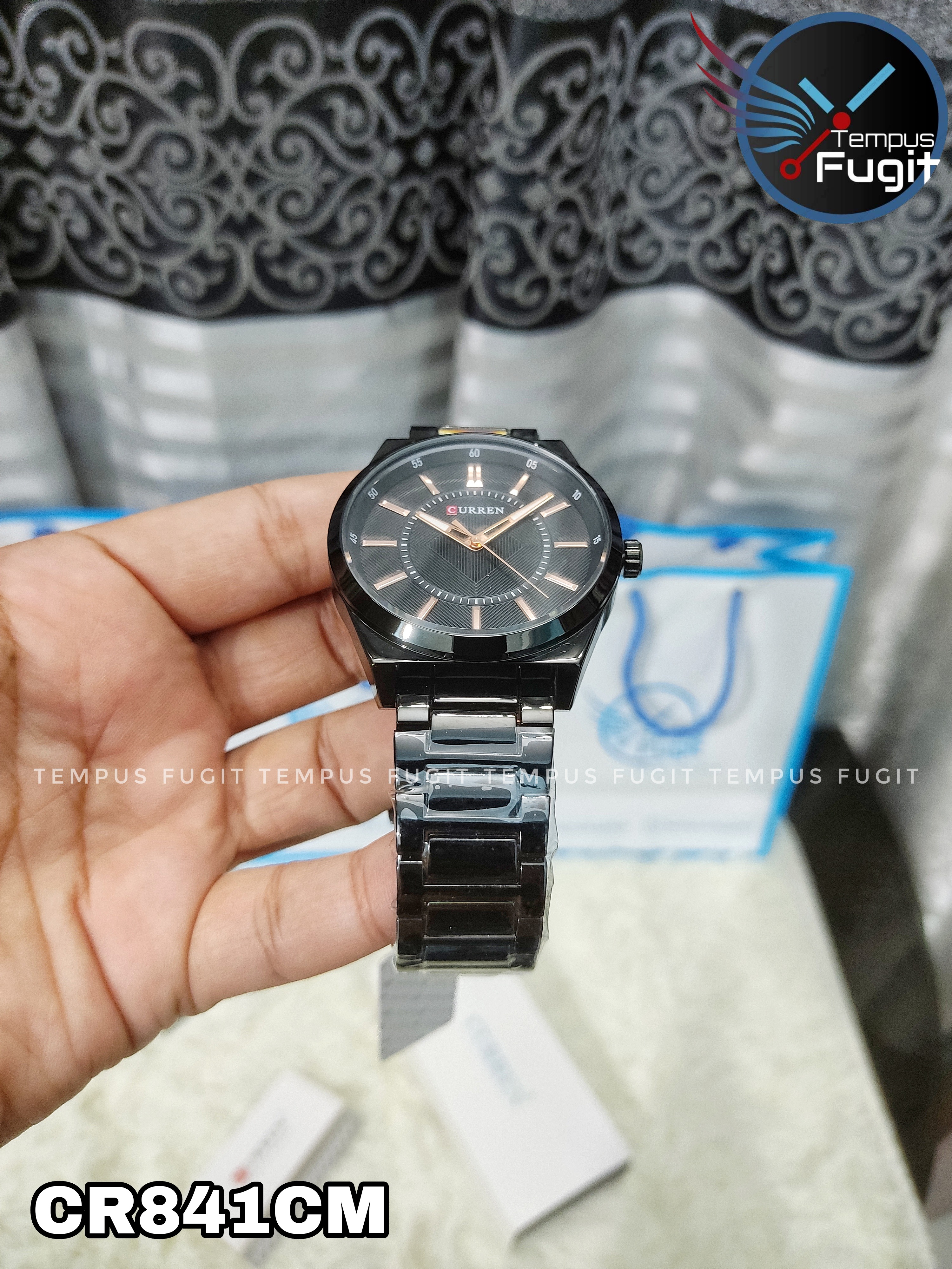 Curren 8407 Gents Chain Watch- Black Dial with Rose Golden Markings- Black Bezel- Black Chain- TF Code CR841CM_img_14