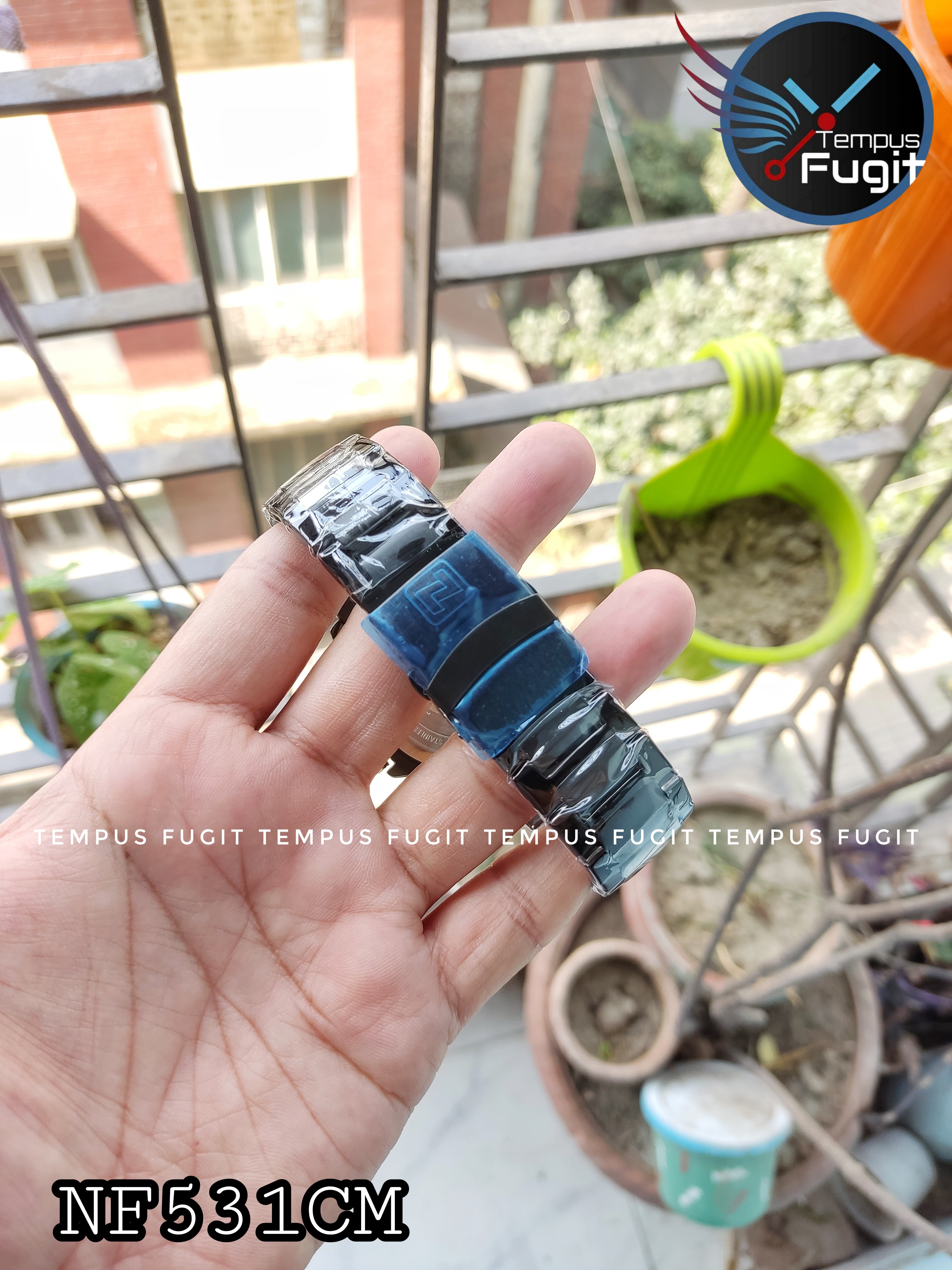 Naviforce 9163 Two Time Gents Chain Watch- Black Dial - Black Bezel- Black Chain- TF Code NF531CM_img_7