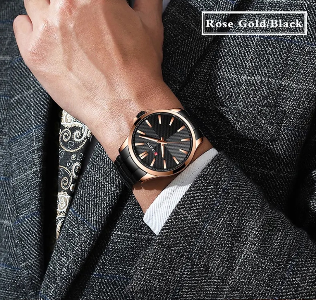 Curren 8322 Gents Chain Watch- Black Dial with Rose Golden Markings- Rose Golden Bezel- Black Chain- TF Code CR864CM_img_5