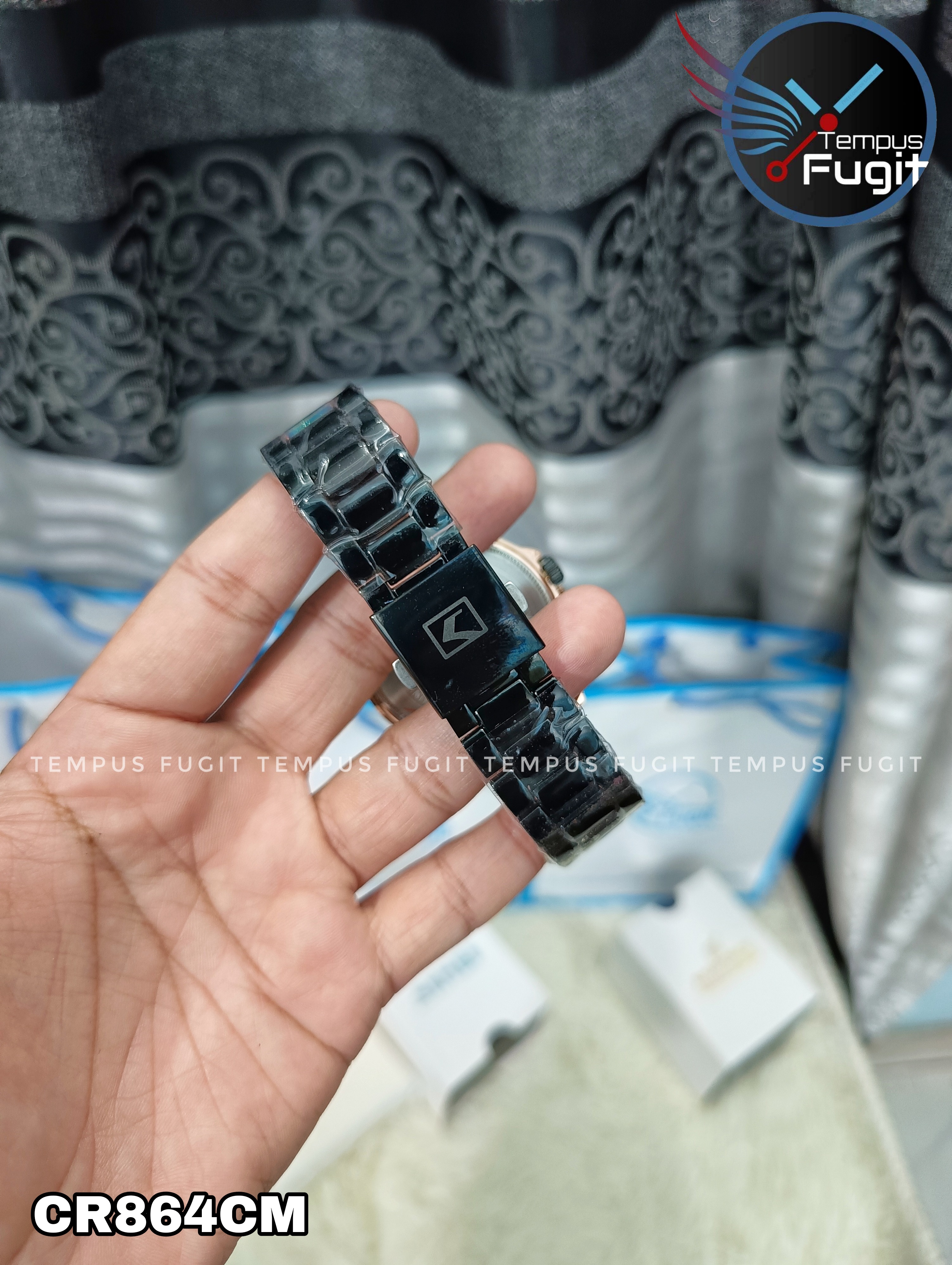 Curren 8322 Gents Chain Watch- Black Dial with Rose Golden Markings- Rose Golden Bezel- Black Chain- TF Code CR864CM_img_9