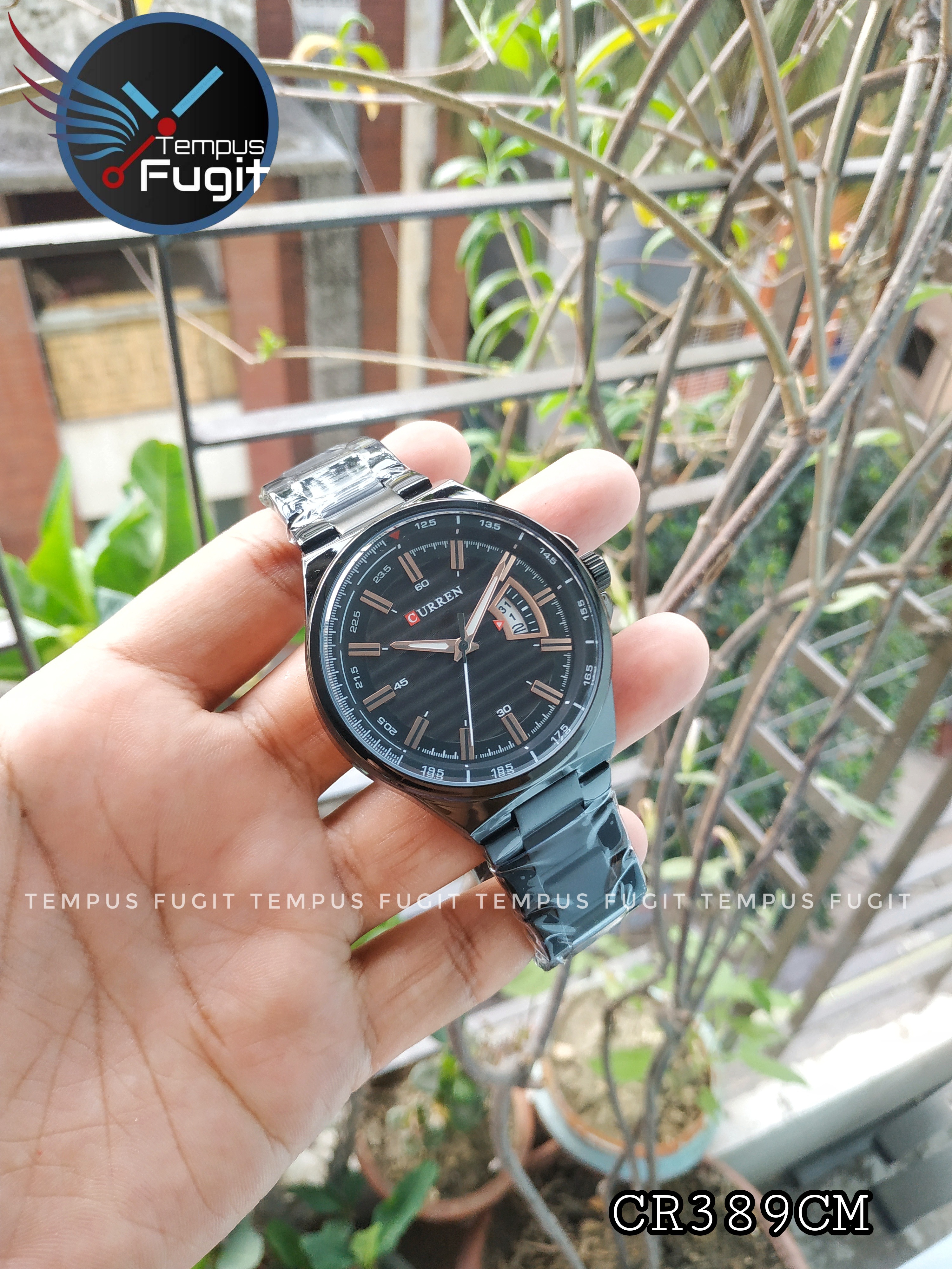 Curren 8375 Gents Chain Watch- Black Dial with Rose Golden Markings- Black Bezel- Black Chain- TF Code CR389CM_img_5