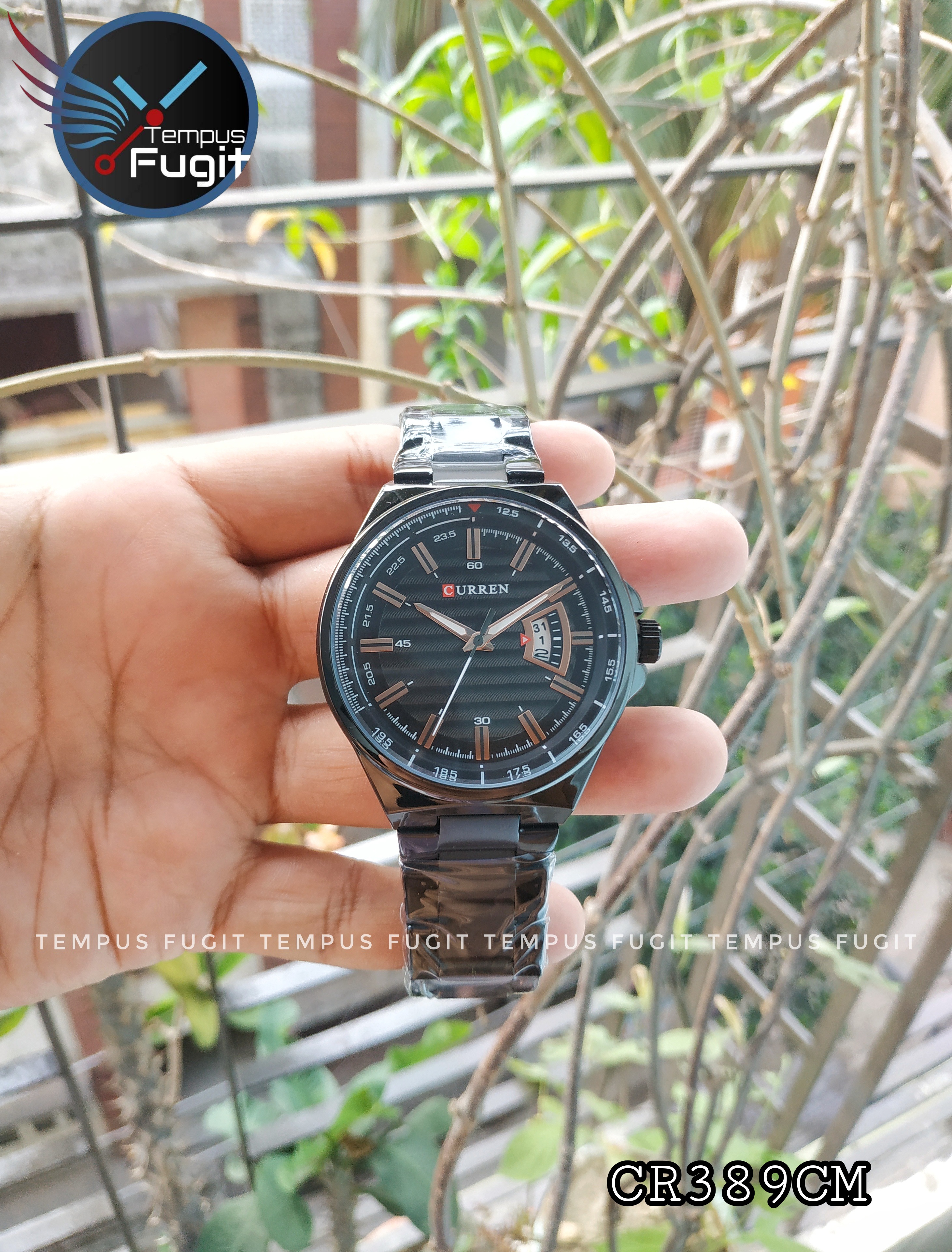 Curren 8375 Gents Chain Watch- Black Dial with Rose Golden Markings- Black Bezel- Black Chain- TF Code CR389CM_img_6