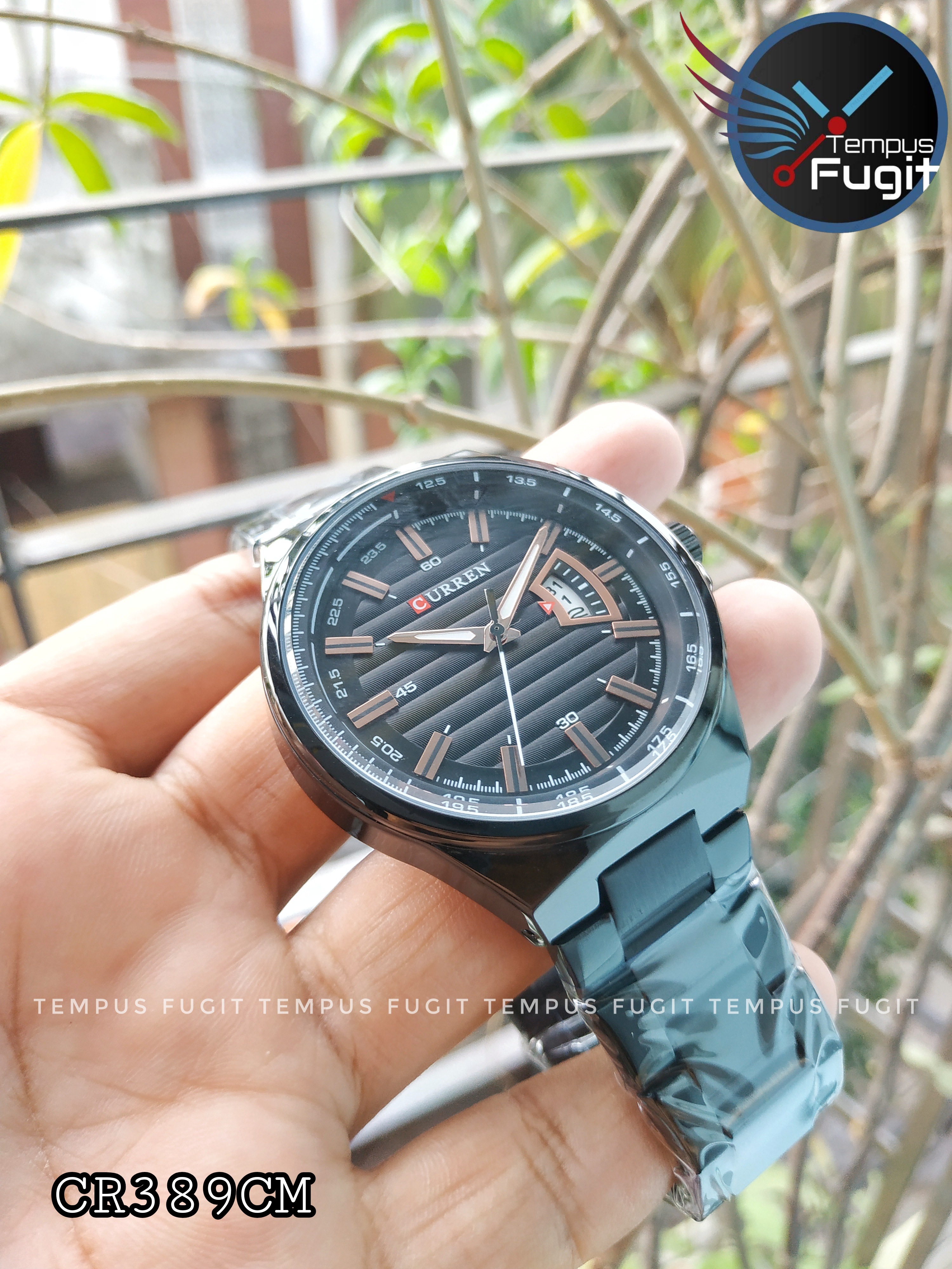 Curren 8375 Gents Chain Watch- Black Dial with Rose Golden Markings- Black Bezel- Black Chain- TF Code CR389CM_img_7