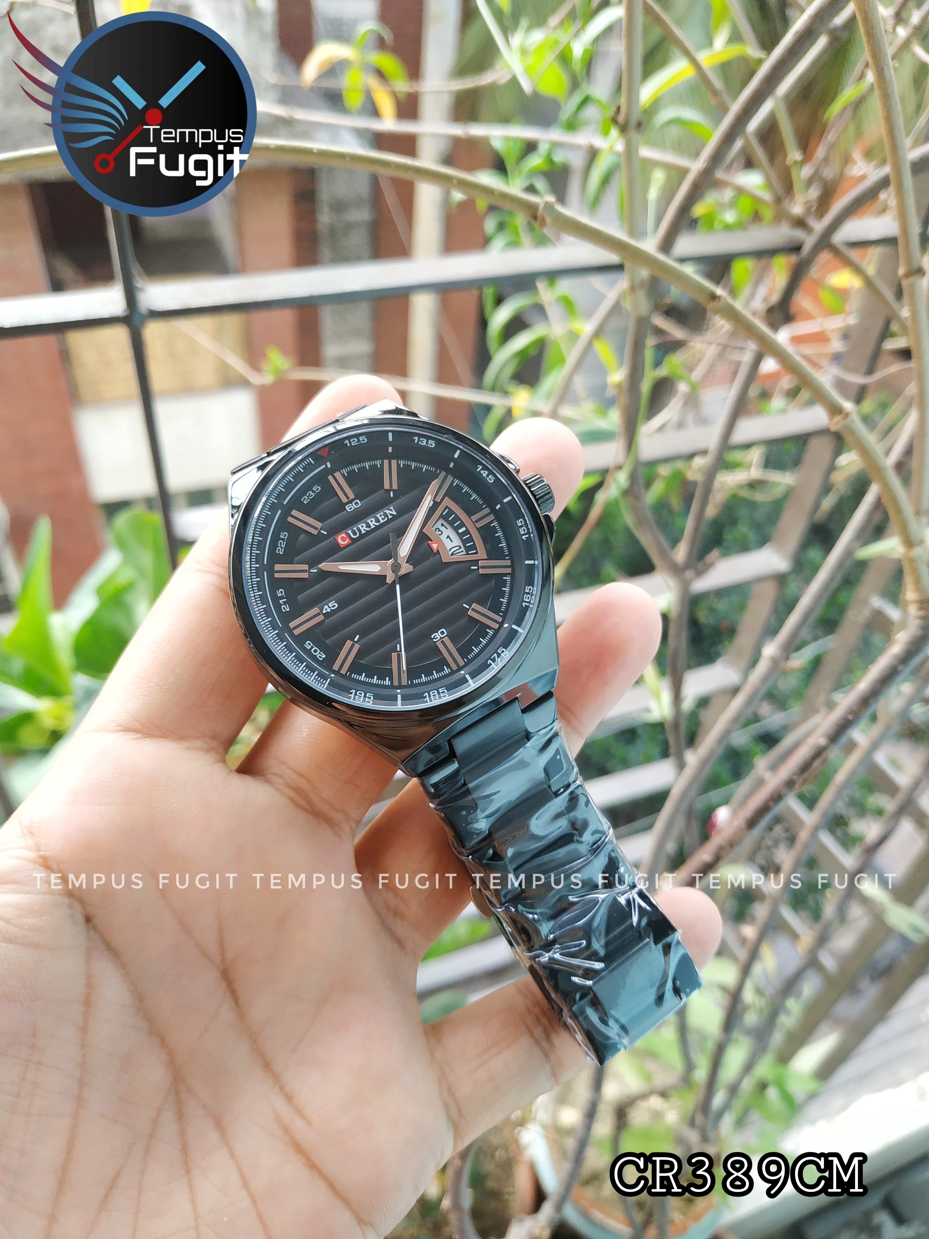 Curren 8375 Gents Chain Watch- Black Dial with Rose Golden Markings- Black Bezel- Black Chain- TF Code CR389CM_img_8