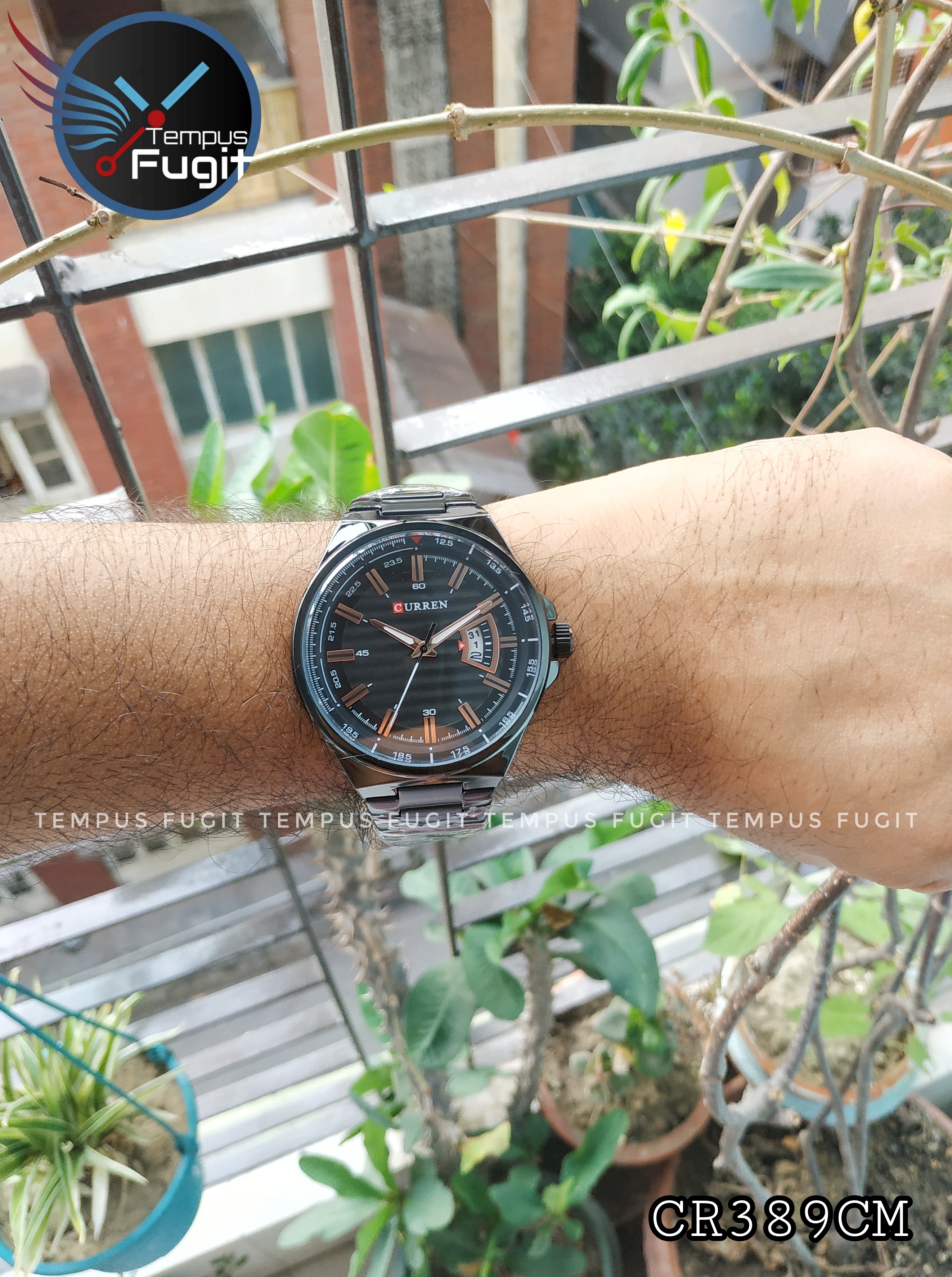 Curren 8375 Gents Chain Watch- Black Dial with Rose Golden Markings- Black Bezel- Black Chain- TF Code CR389CM_img_9