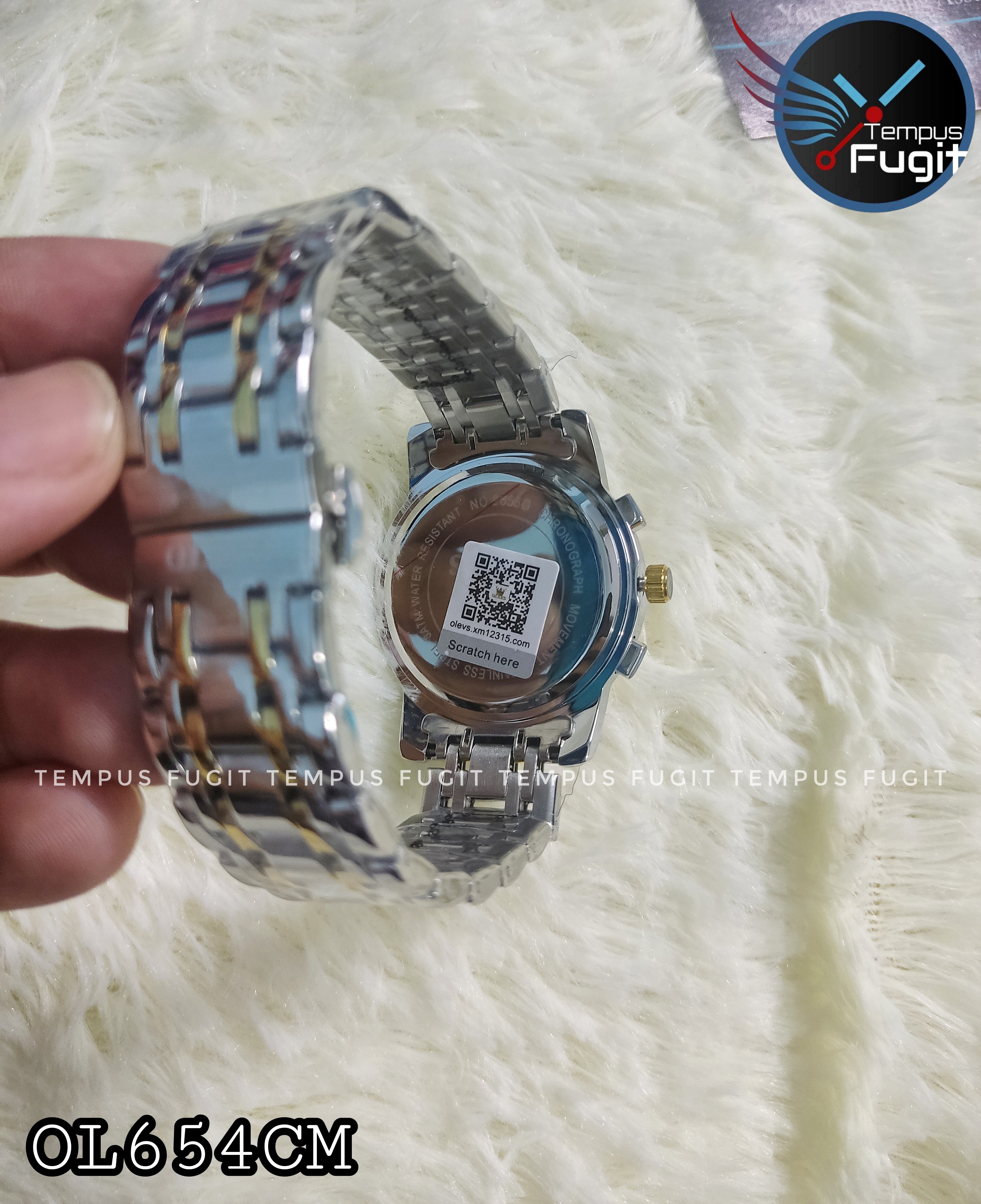 OLEVS 2858 Gents Chronograph Chain Watch- Silver Dial- Golden Bezel- Silver+Golden Chain -TF Code- OL654CM_img_12