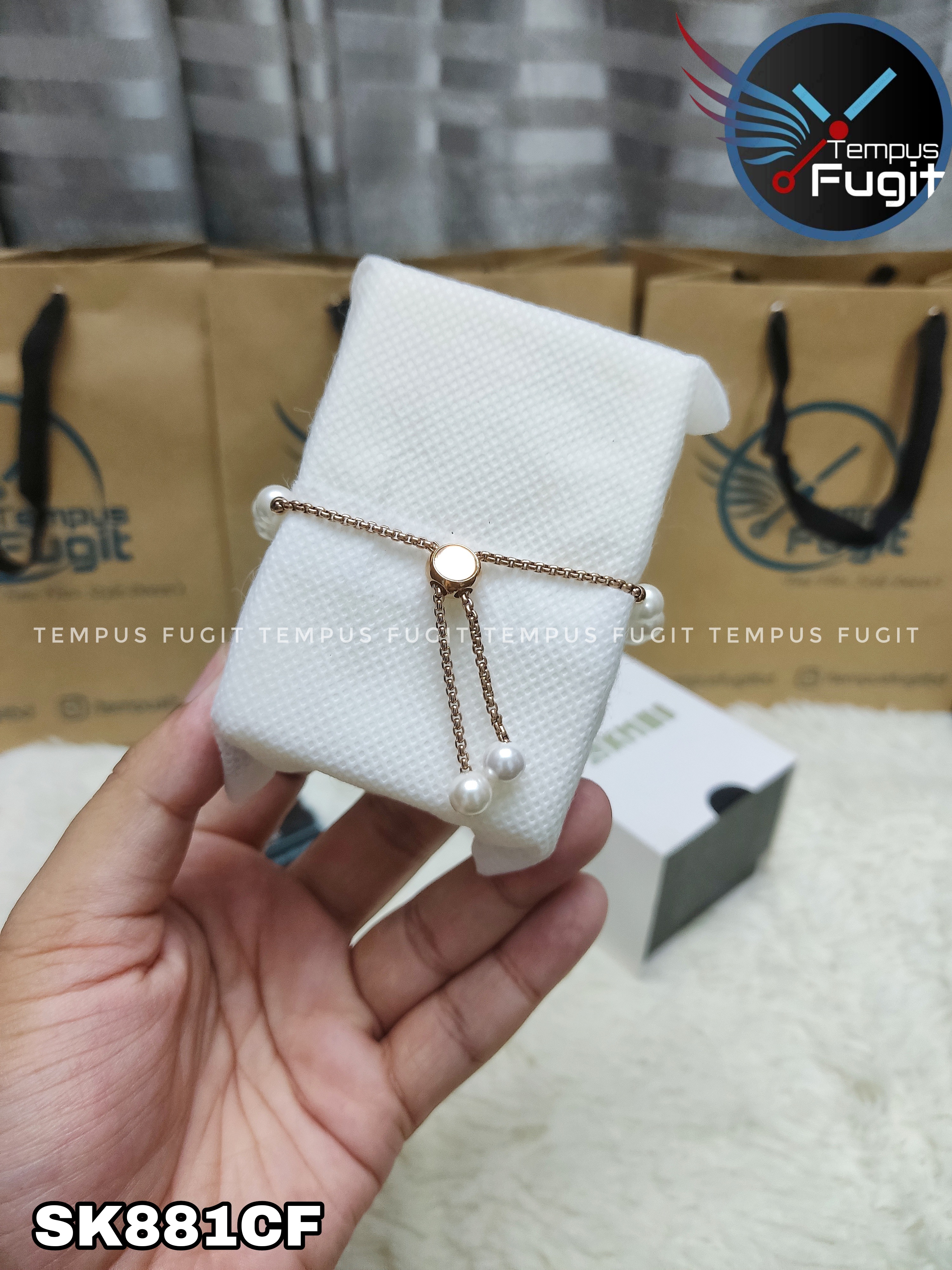 SKMEI 1983 Ladies Pearl Chain Watch - White Dial- Rose Golden Bezel- White Pearl+Rose Golden Chain- TF Code SK881CF_img_11