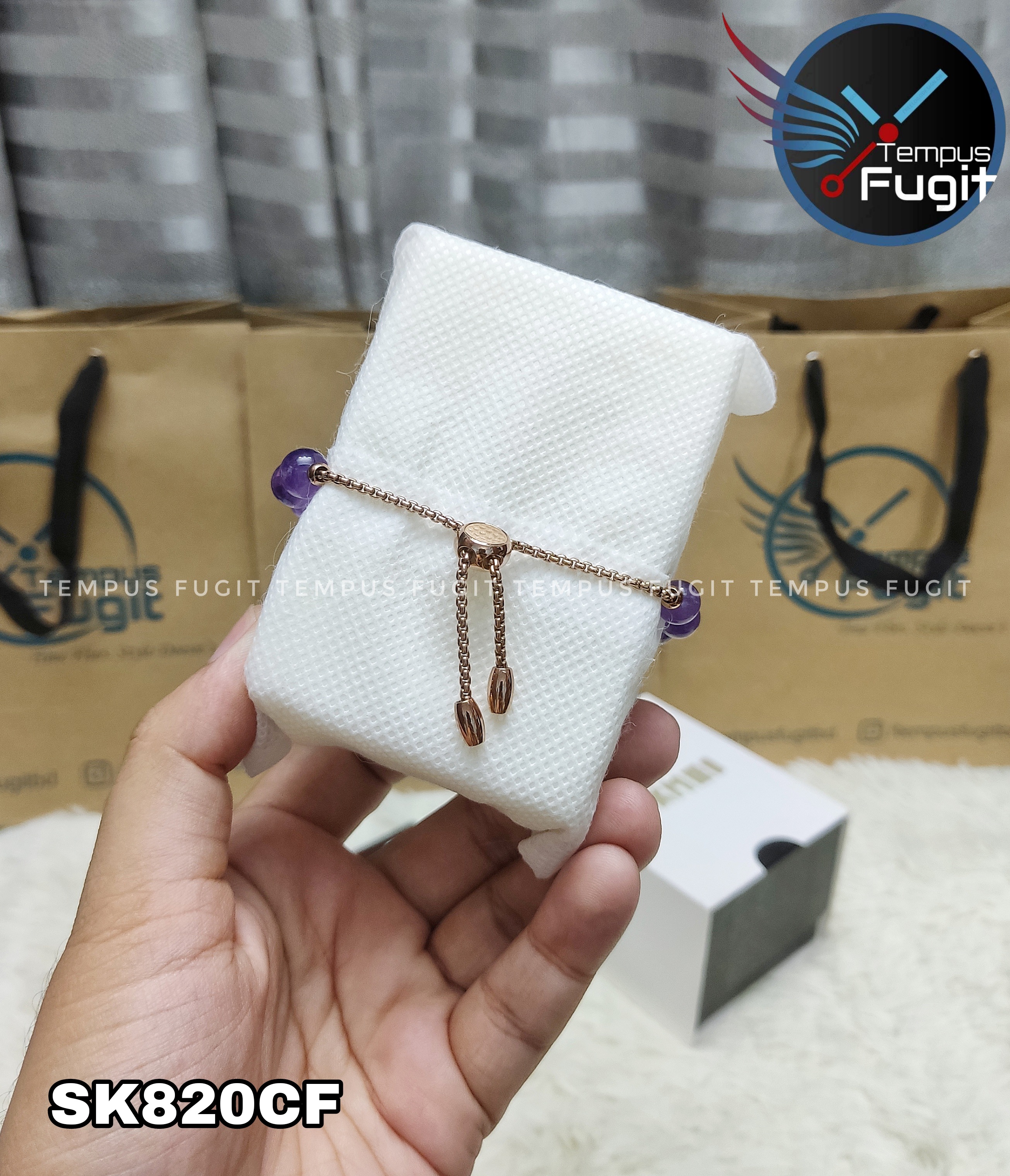 SKMEI 1983 Ladies Pearl Chain Watch - White Dial- Rose Golden Bezel- Purple Pearl+Rose Golden Chain- TF Code SK820CF_img_8