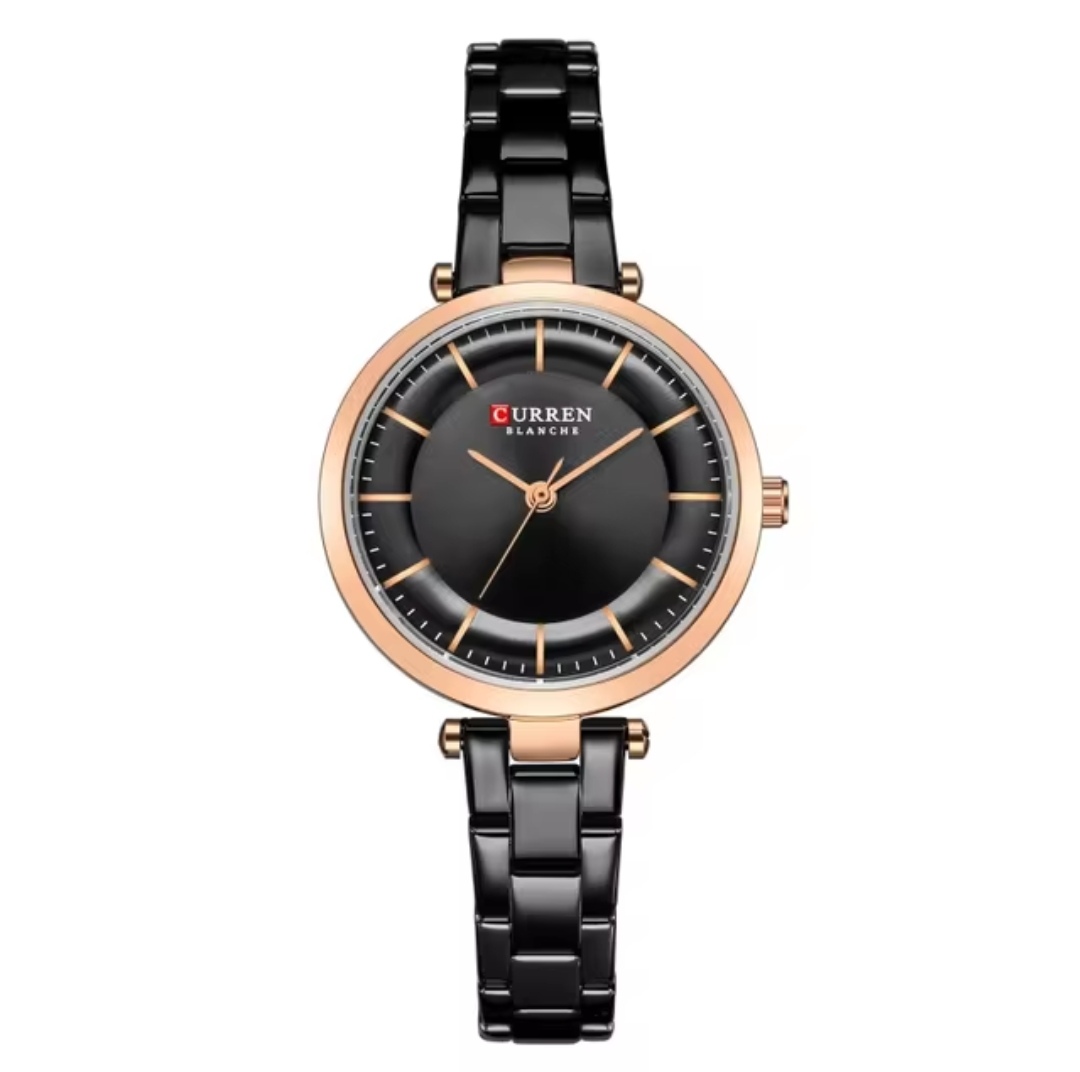 Curren 9054 Ladies Chain Watch- Black Dial- Rose Golden Bezel- Black Chain- TF Code CR215CF_img_0