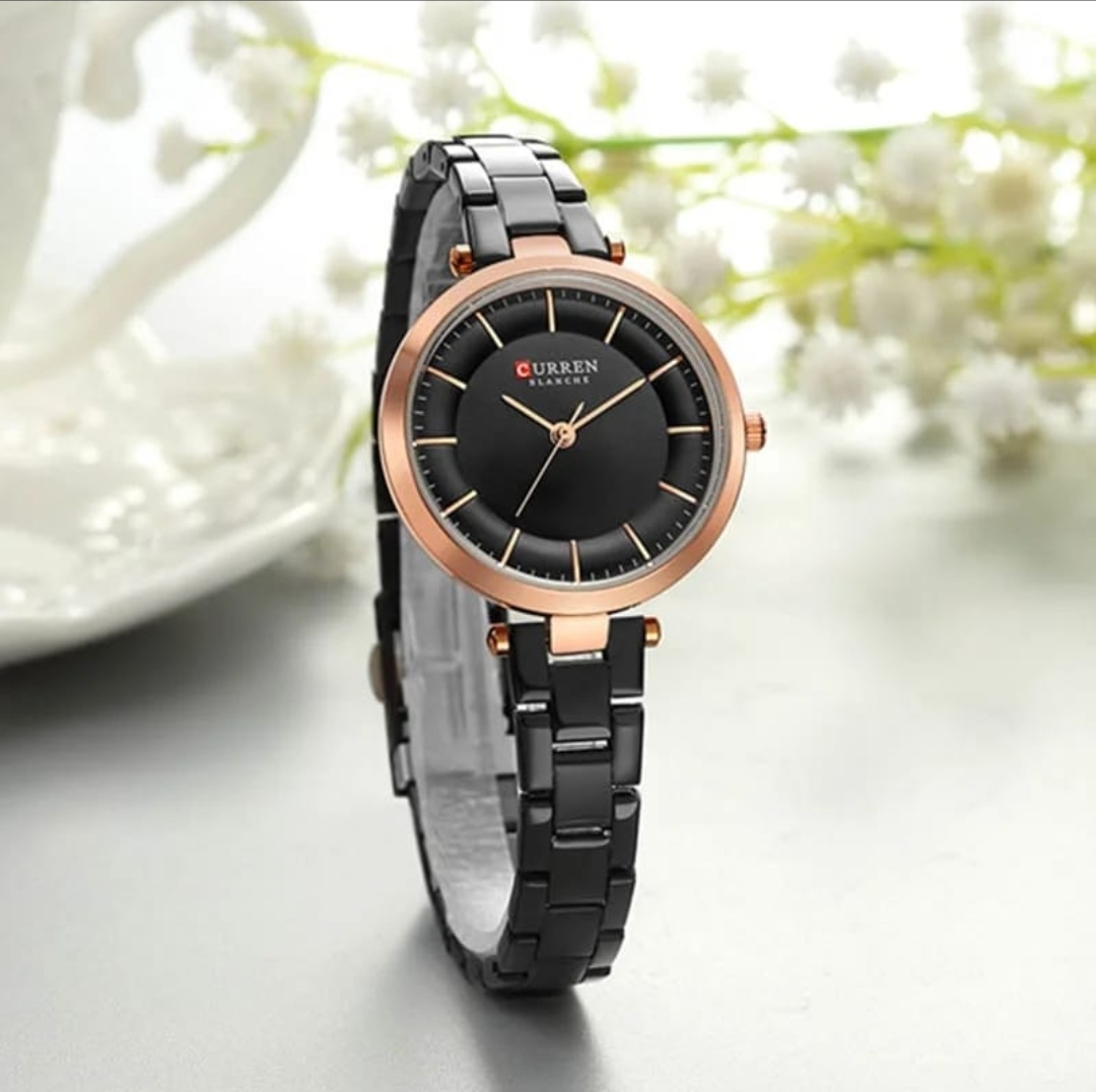 Curren 9054 Ladies Chain Watch- Black Dial- Rose Golden Bezel- Black Chain- TF Code CR215CF_img_1