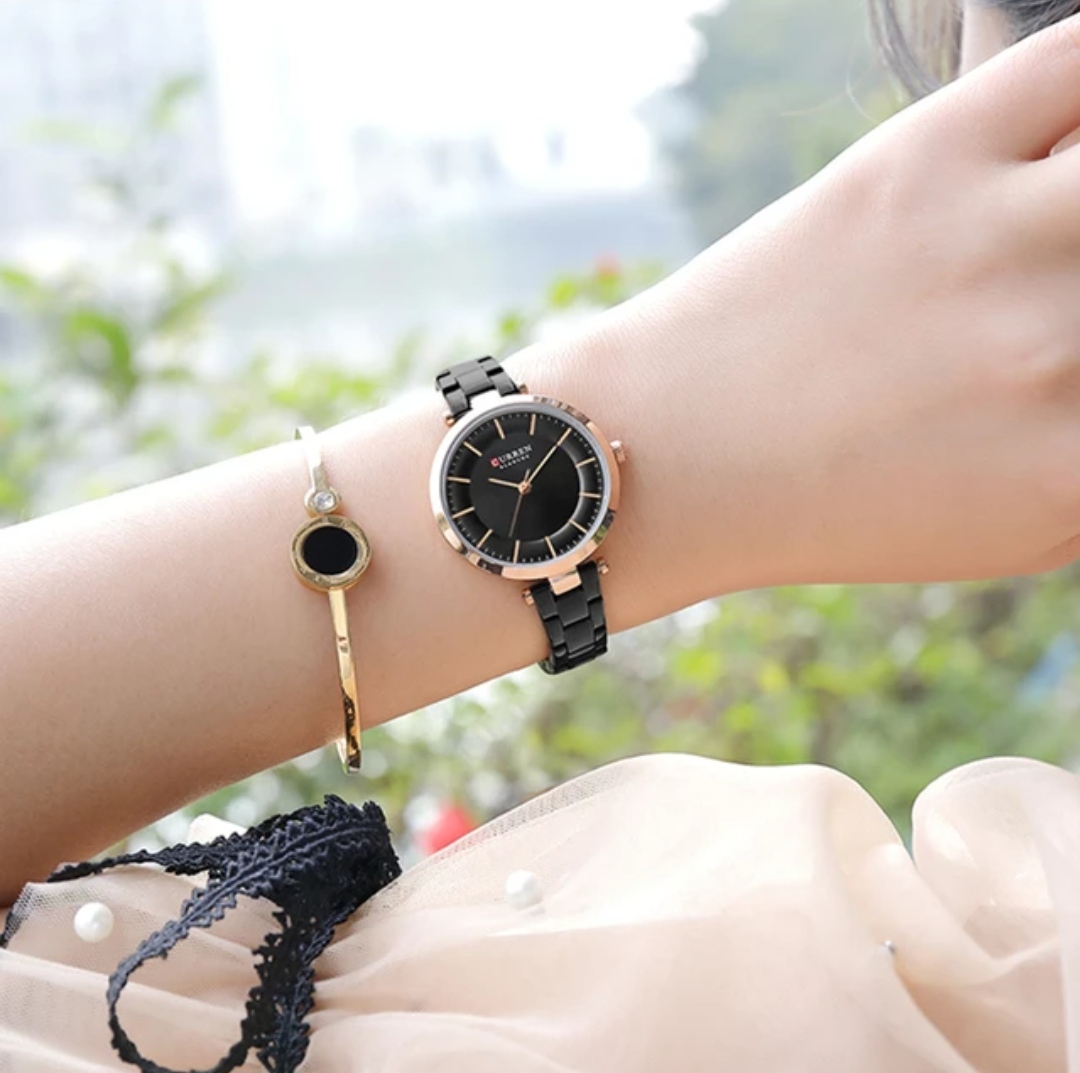 Curren 9054 Ladies Chain Watch- Black Dial- Rose Golden Bezel- Black Chain- TF Code CR215CF_img_2