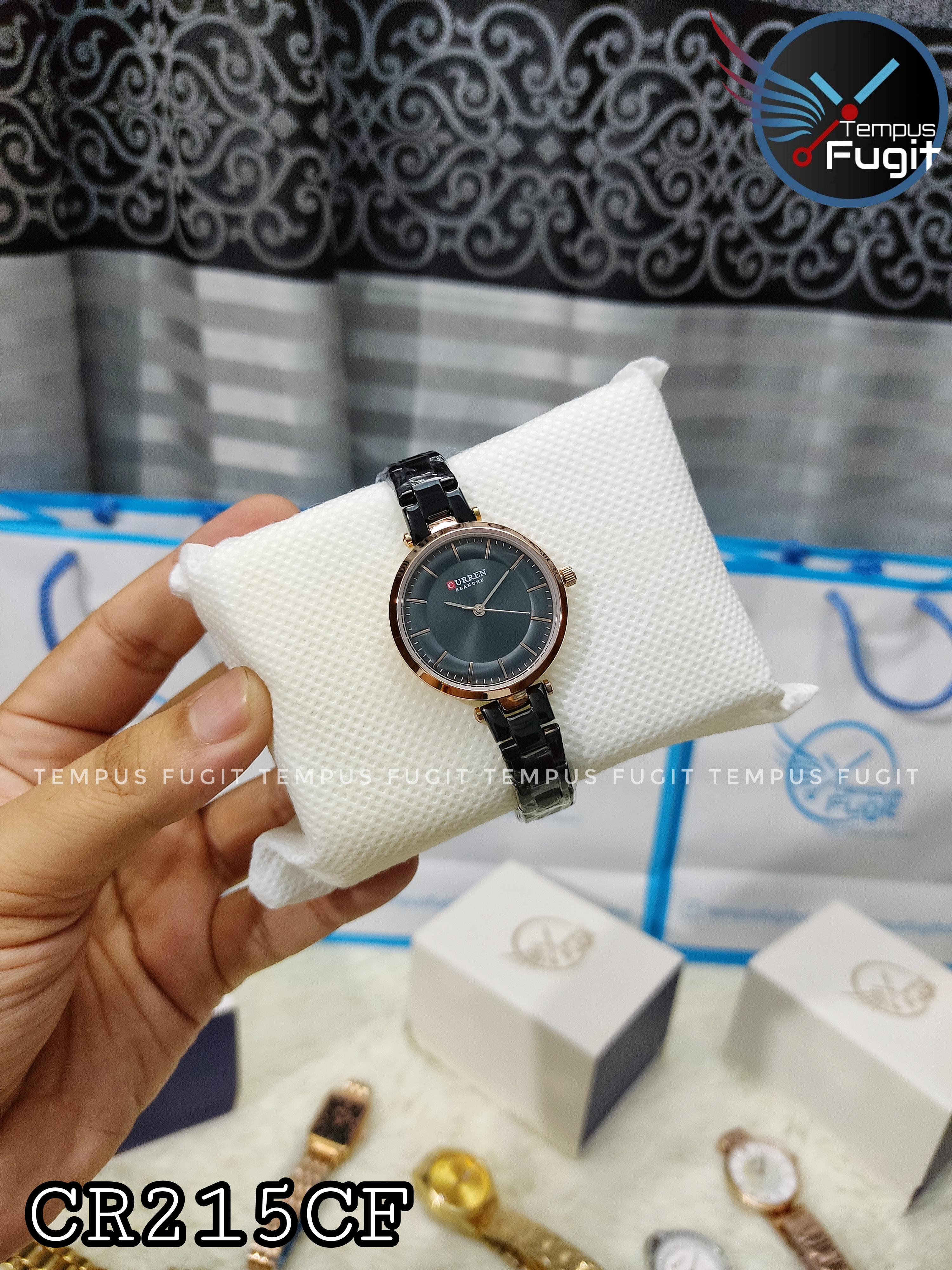 Curren 9054 Ladies Chain Watch- Black Dial- Rose Golden Bezel- Black Chain- TF Code CR215CF_img_3