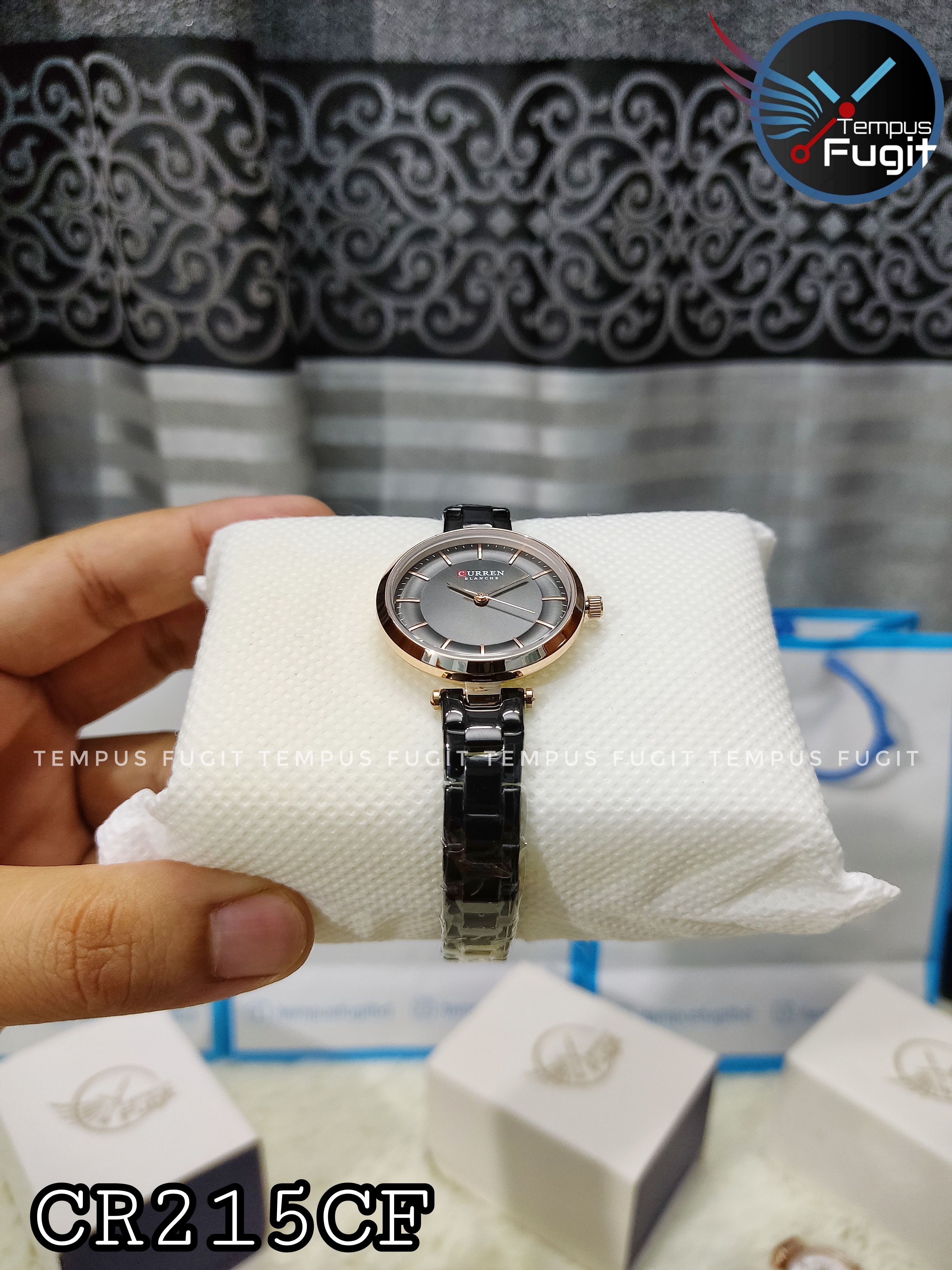 Curren 9054 Ladies Chain Watch- Black Dial- Rose Golden Bezel- Black Chain- TF Code CR215CF_img_7