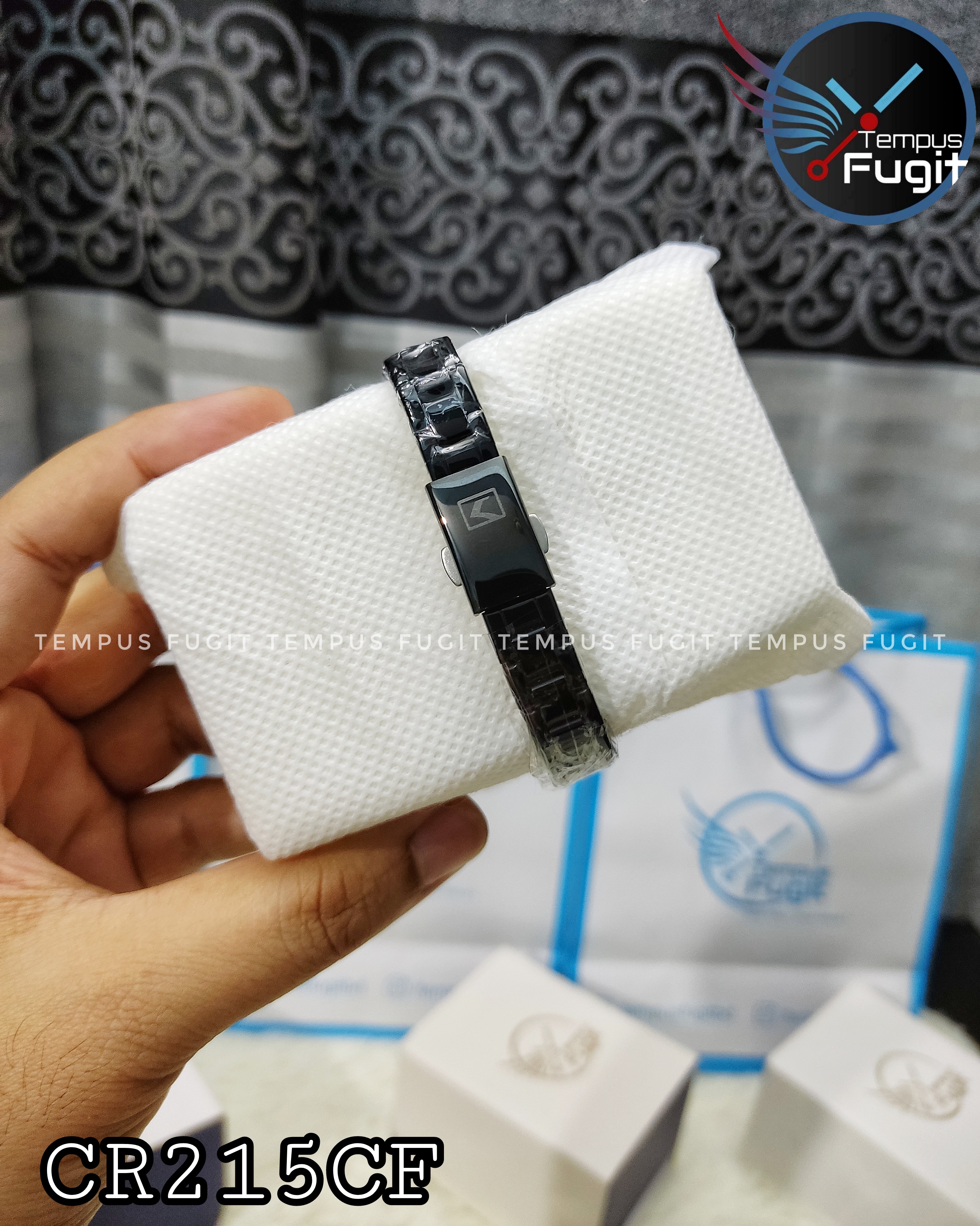 Curren 9054 Ladies Chain Watch- Black Dial- Rose Golden Bezel- Black Chain- TF Code CR215CF_img_9