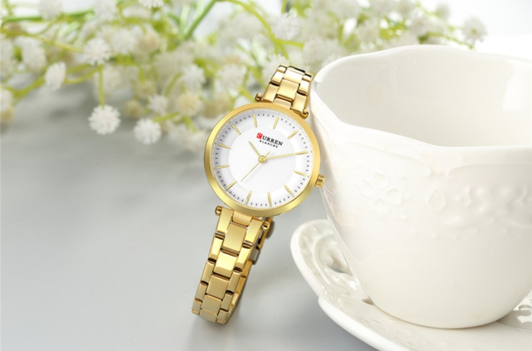 Curren 9054 Ladies Chain Watch- White Dial- Golden Bezel- Golden Chain- TF Code CR552CF_img_1